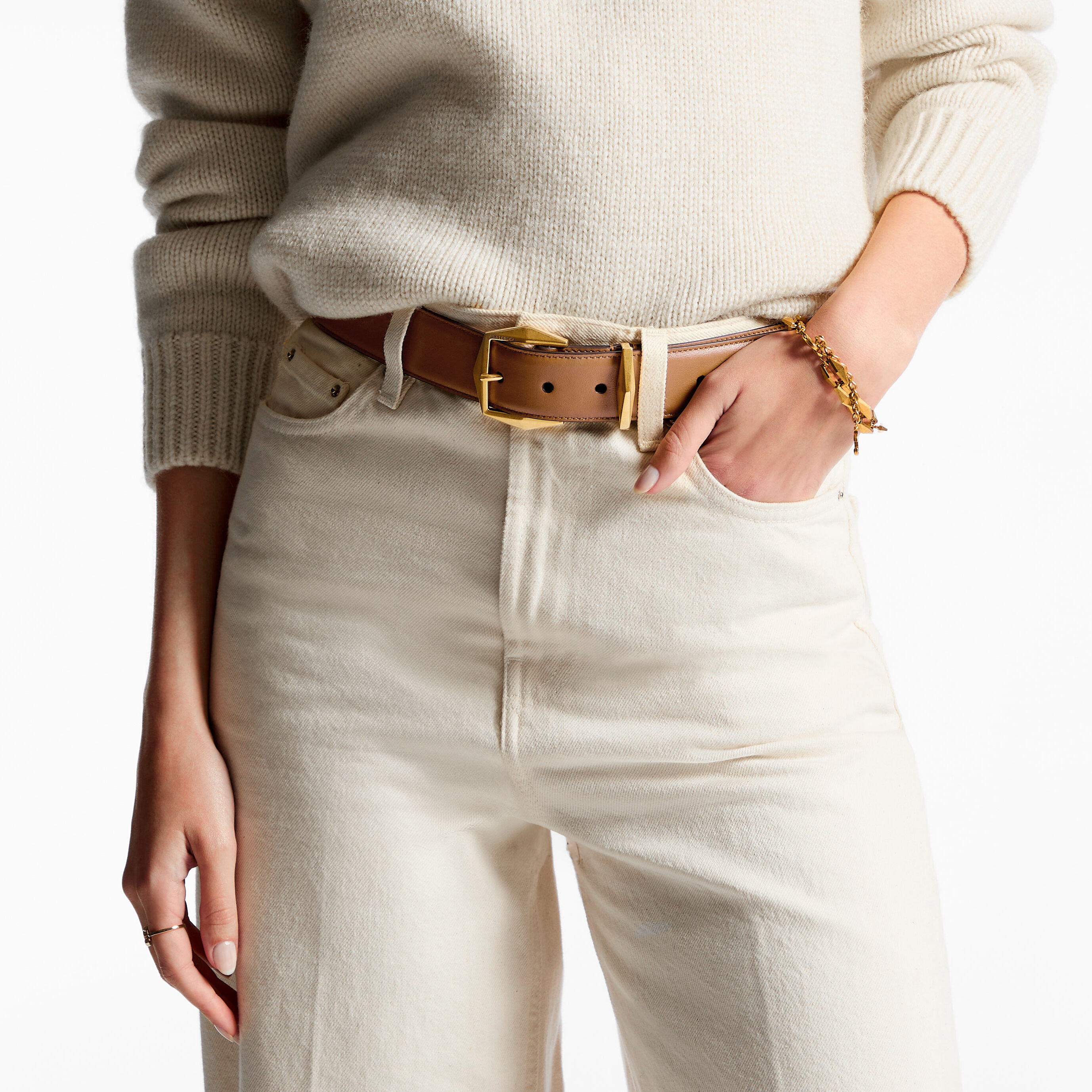 Diamond Buckle Belt Tan Leather Diamond Belt