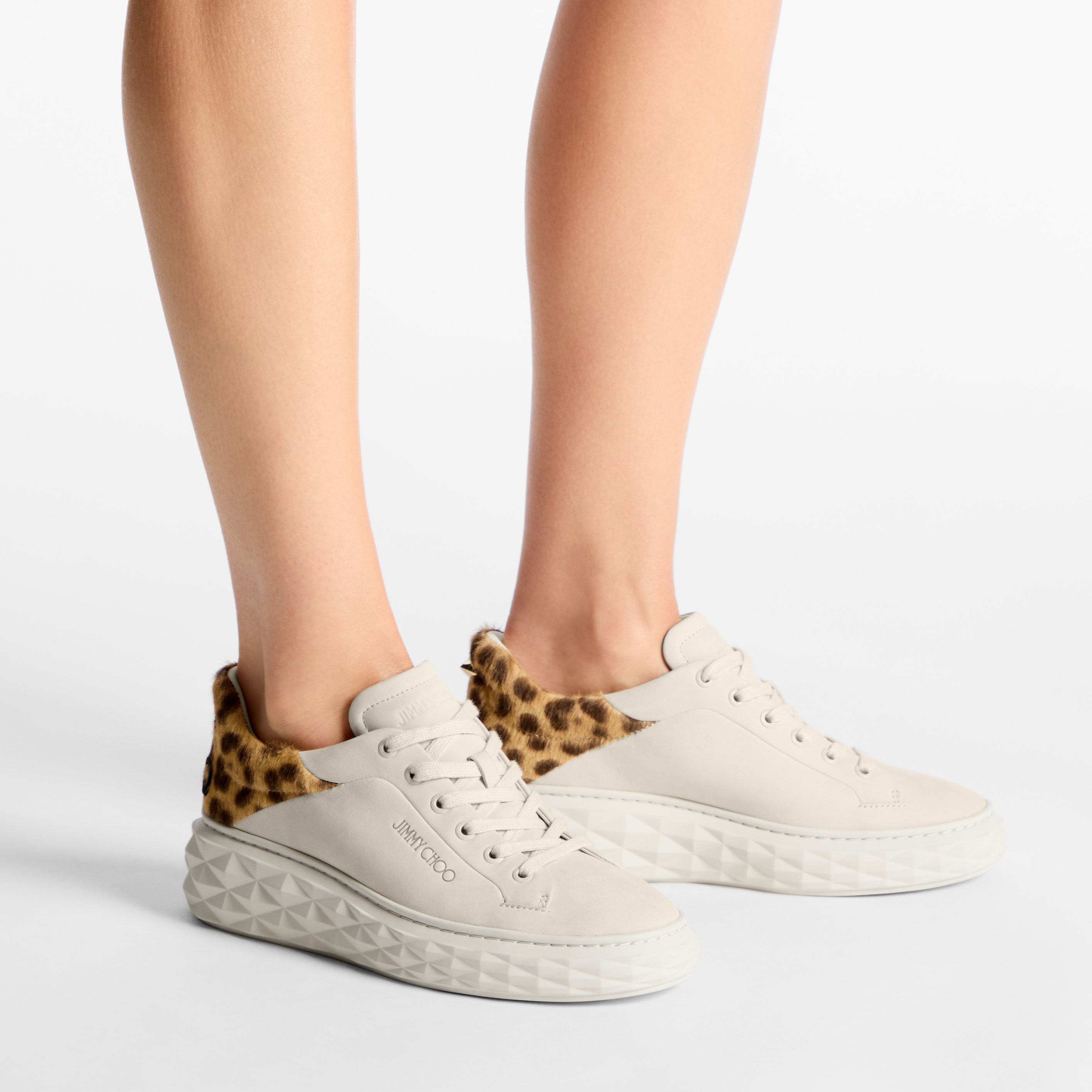 Diamond Maxi F II Chalk Leopard Print Leather Trainers