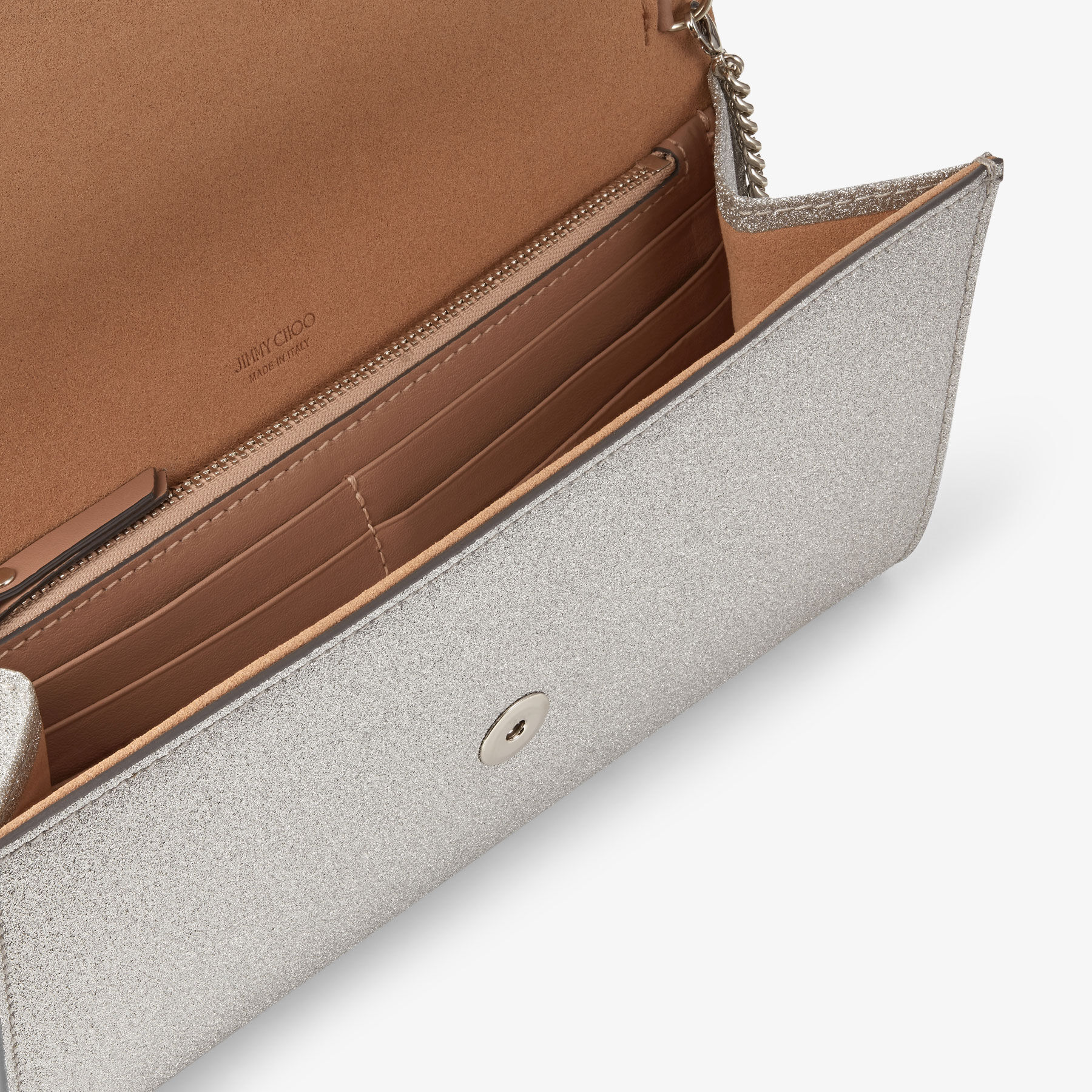Emmie Silver Fine Glitter Leather Clutch Bag