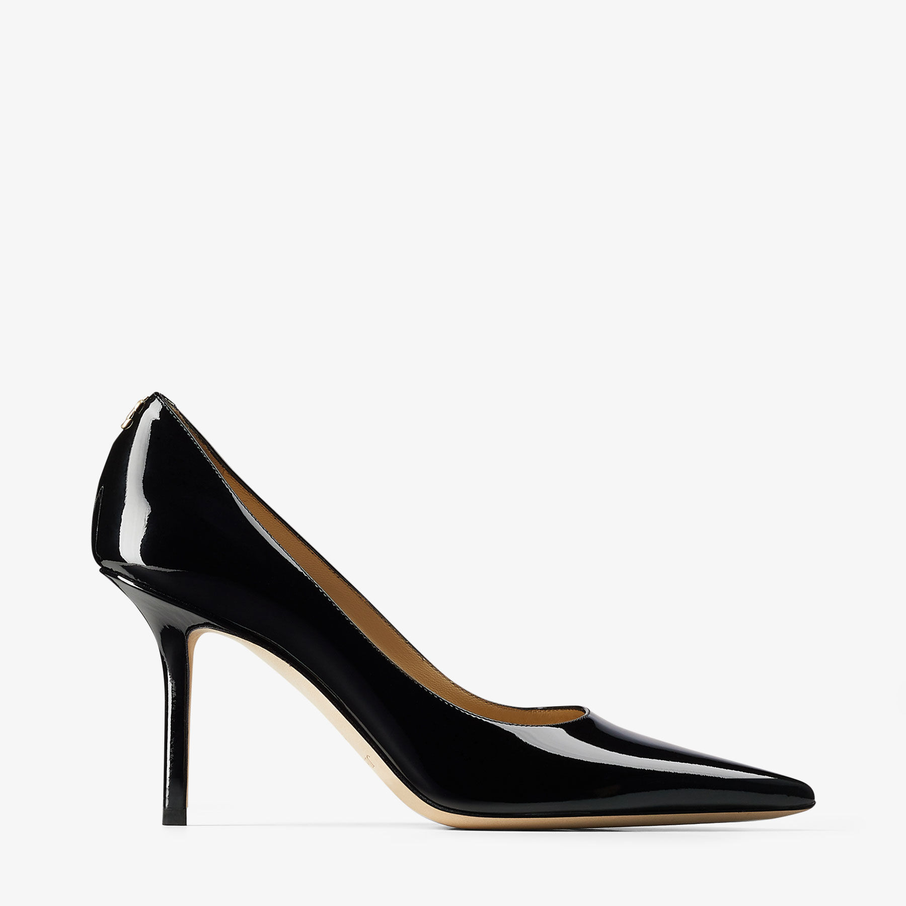 Love 85 Black Patent Leather Pumps with JC Emblem