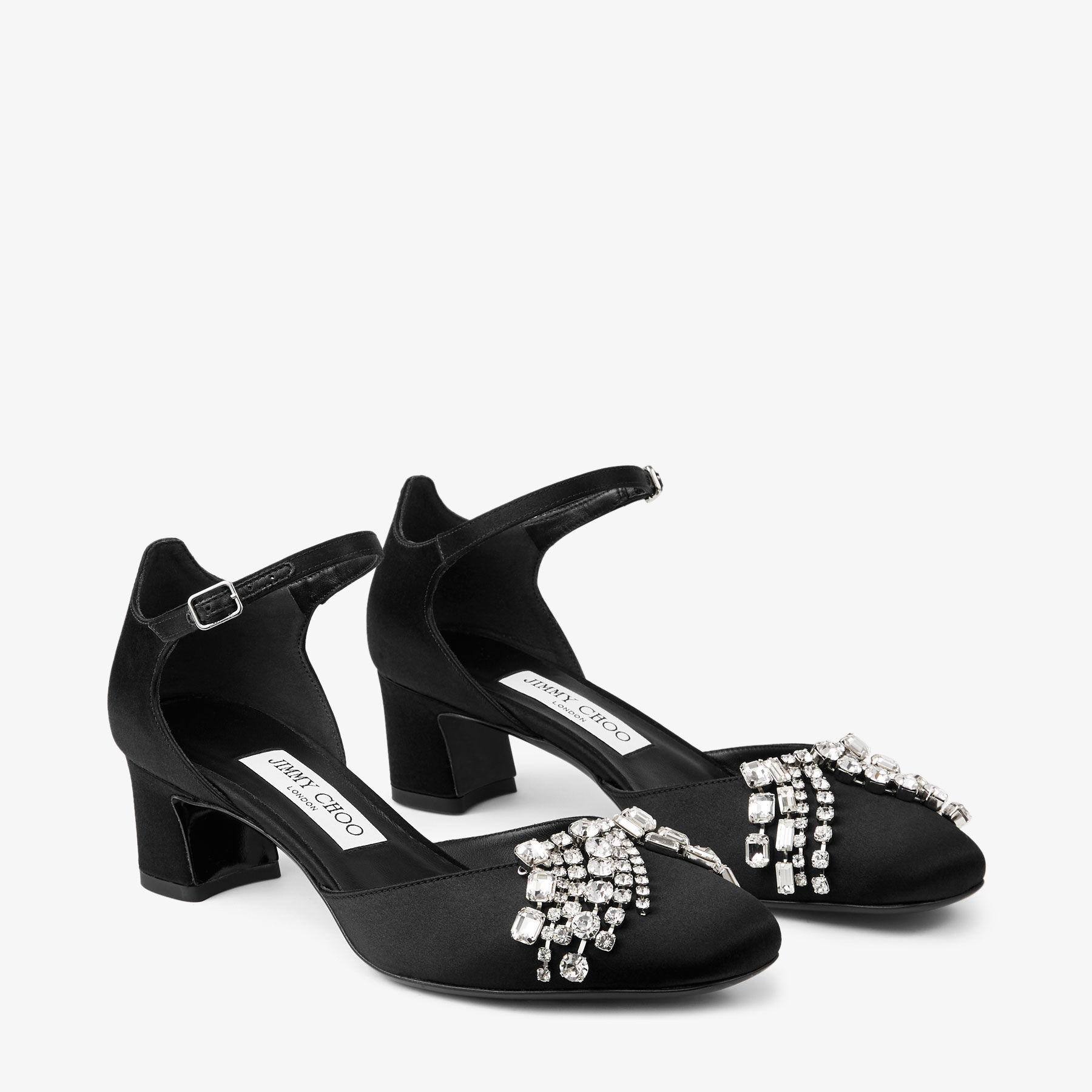 Verity Block Heel 45 Black Satin Pumps