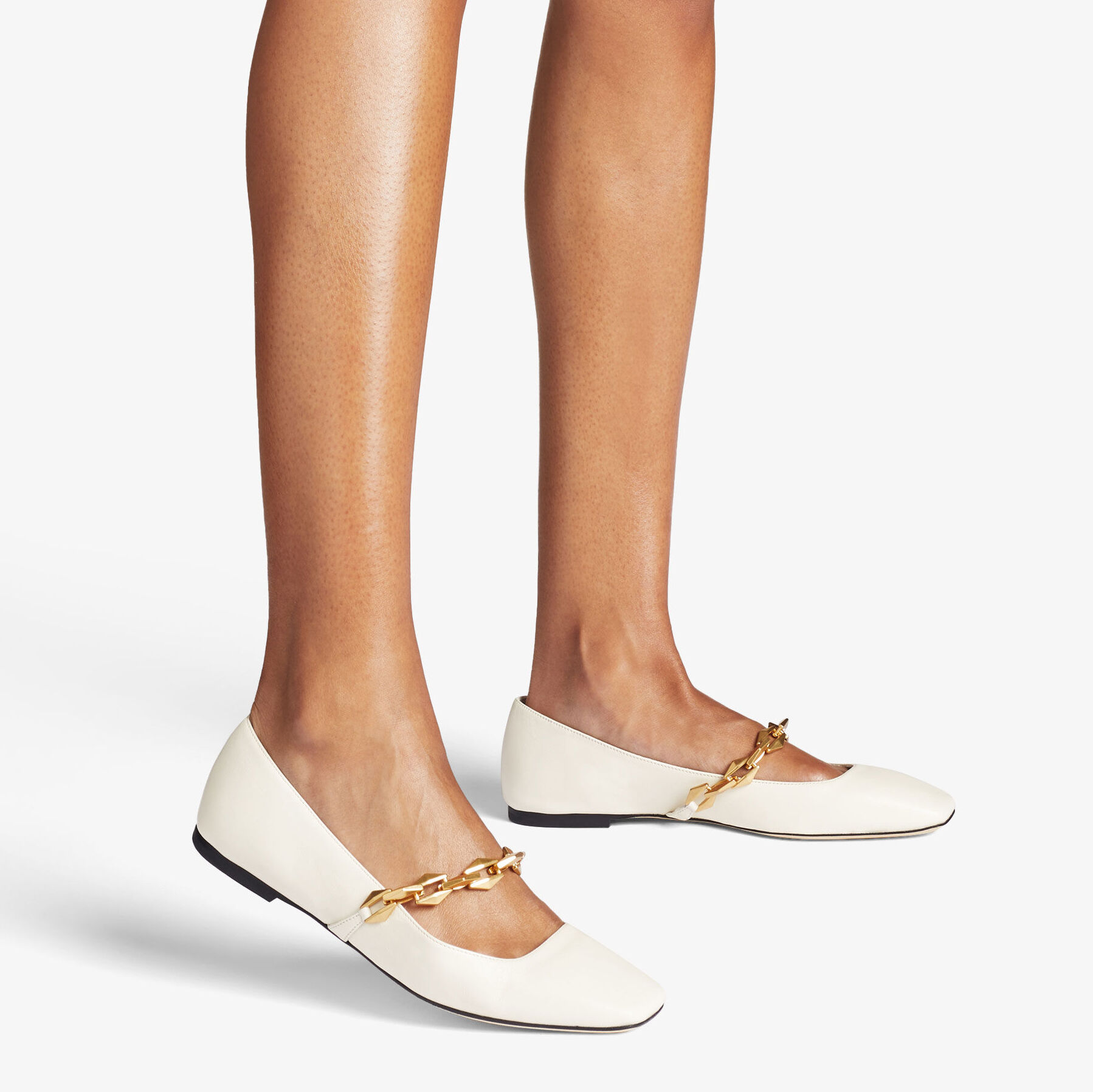 Diamond Tilda Flat Latte Nappa Leather Flats with Chain