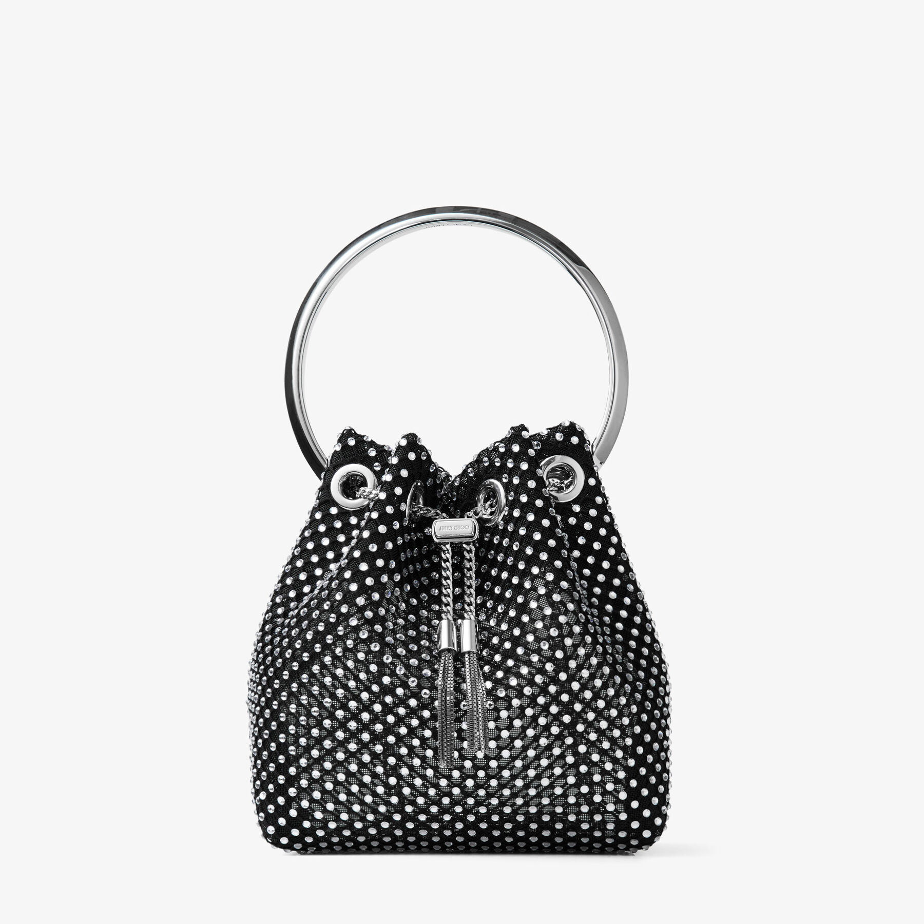 Bon Bon Black Satin Crystal Mesh Handbag
