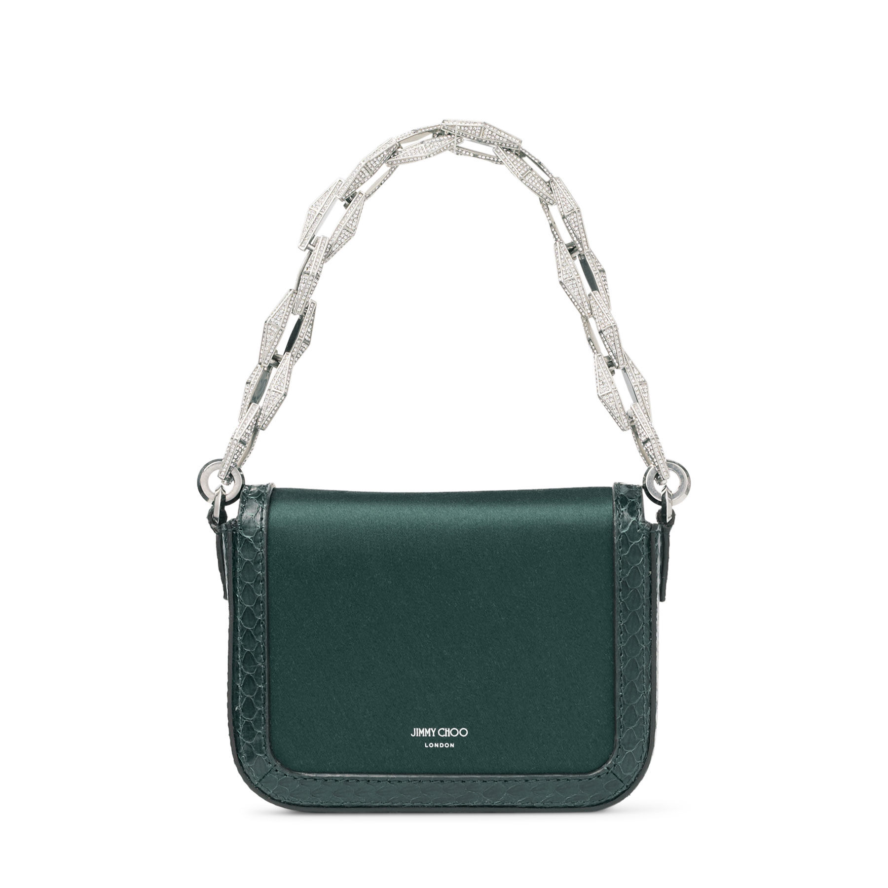Mini Diamond Top Handle Dark Green Satin Mini Bag