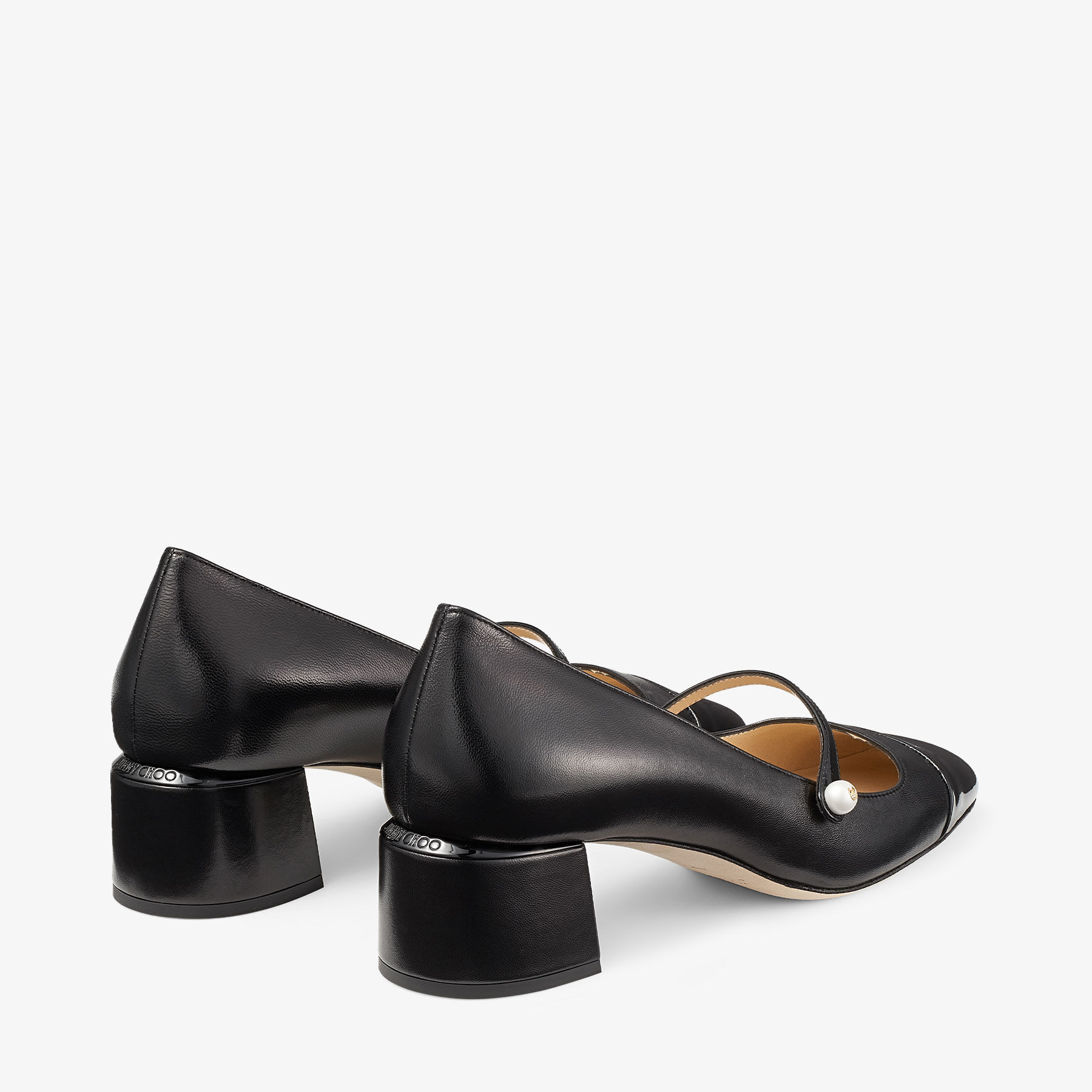 Elisa 45 Black Nappa and Patent Leather Pumps