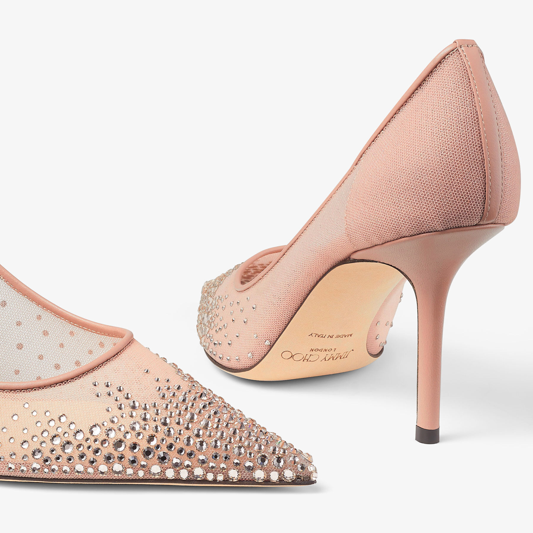 Love 85 Ballet Pink Mesh Pointed-Toe Pumps with Dégradé Crystals