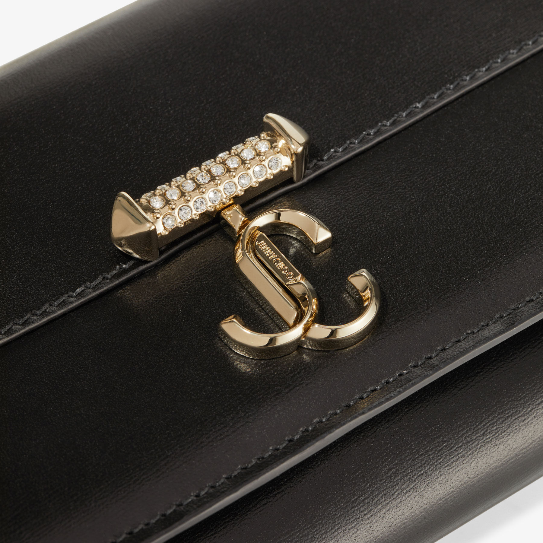 Avenue Wallet with Chain Black Leather Wallet with Pearl Strap