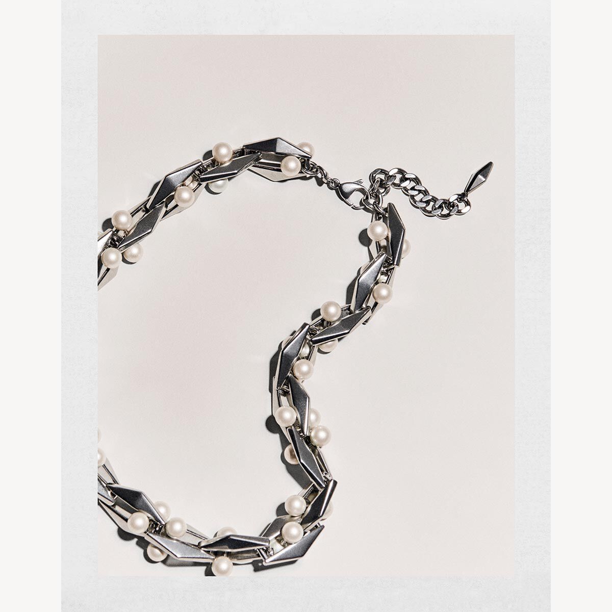 Diamond Chain Necklace Antique Silver Finish Pearl Necklace