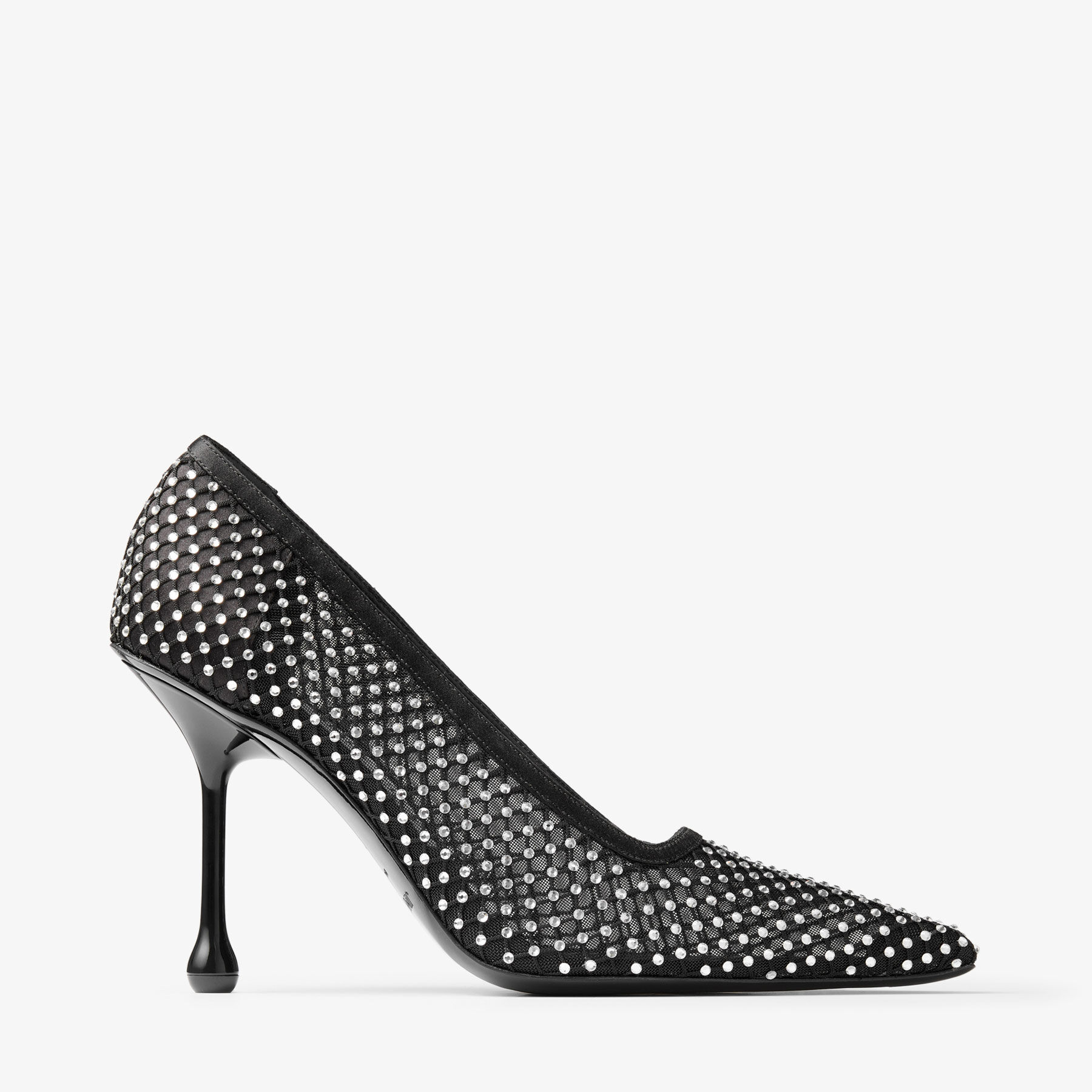 Ixia 95 Black Satin Crystal Mesh Pumps
