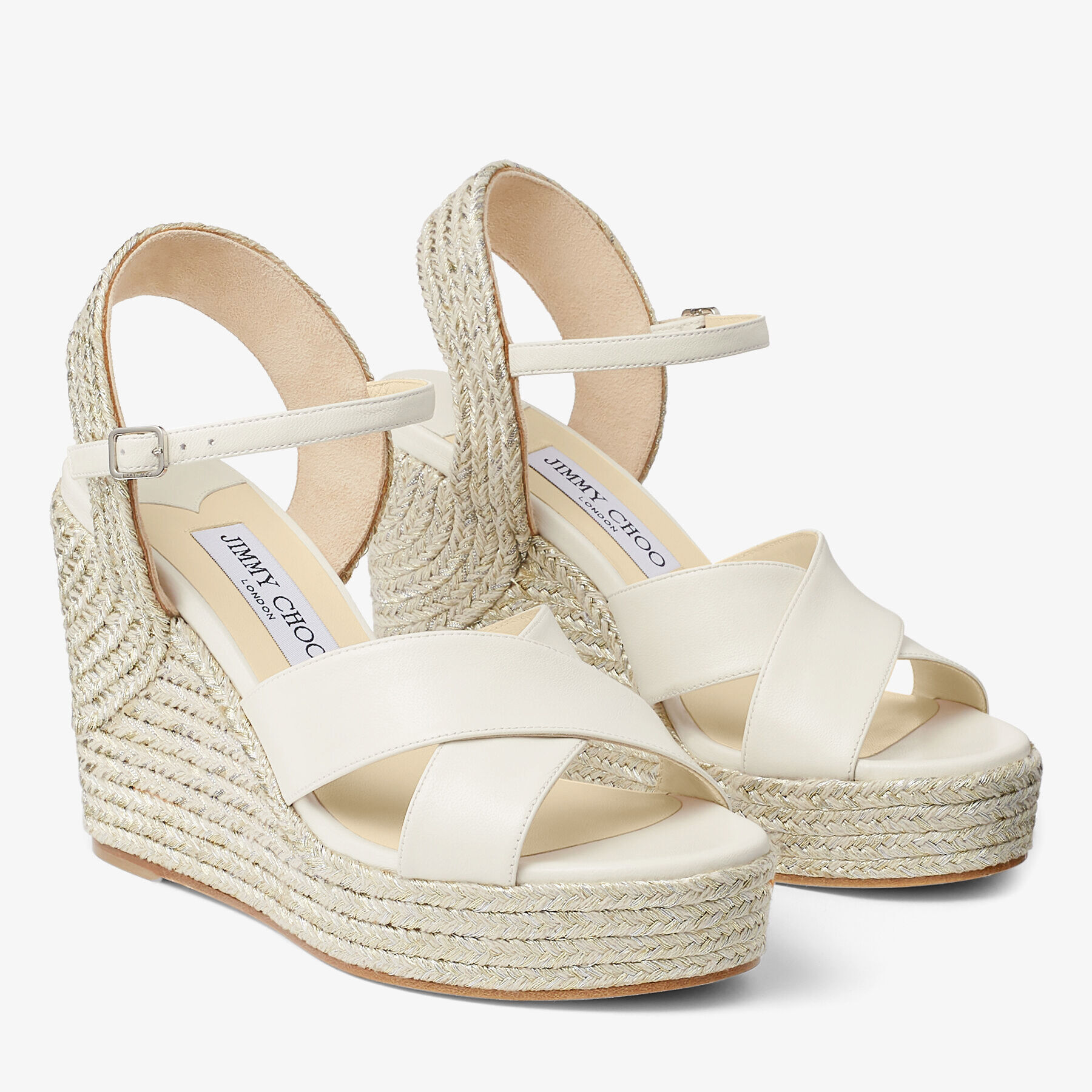 Dellena 100 Latte Nappa Leather Wedge with Metallic Rope Trim
