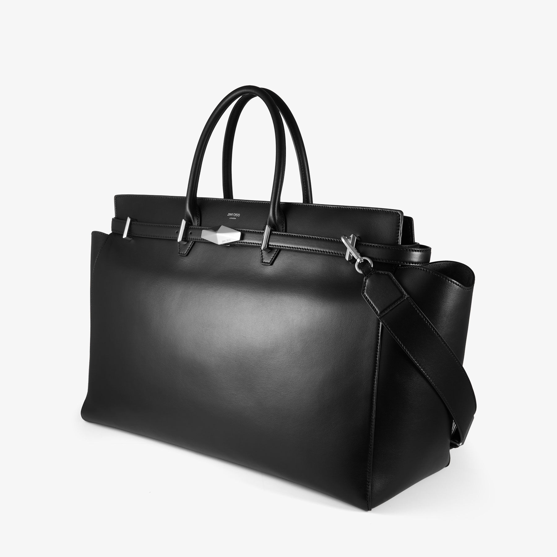 Diamond Belted Top Handle L Black Leather Belted Top Handle Bag