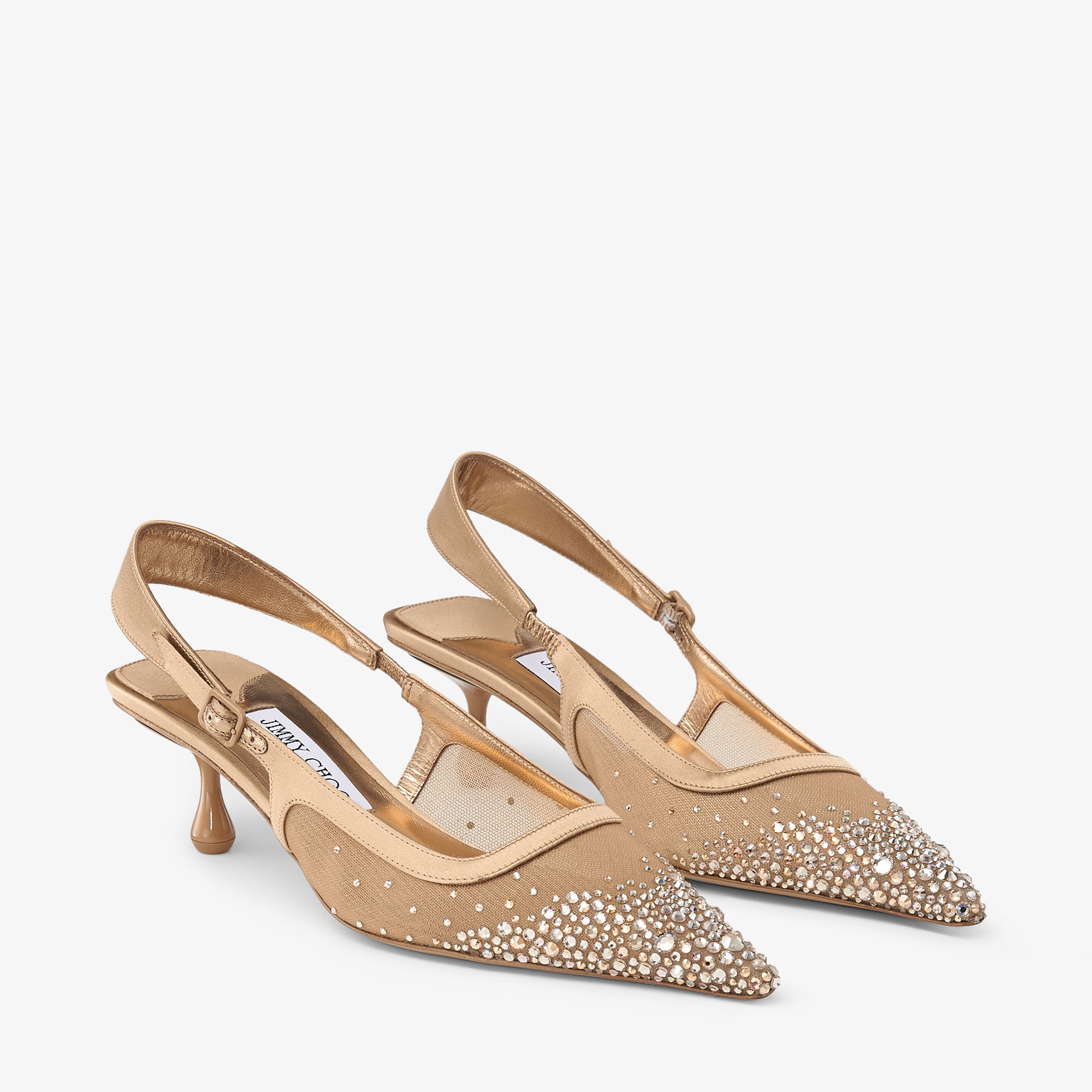 Amel 50 Bronze Crystal Mesh Satin Pumps
