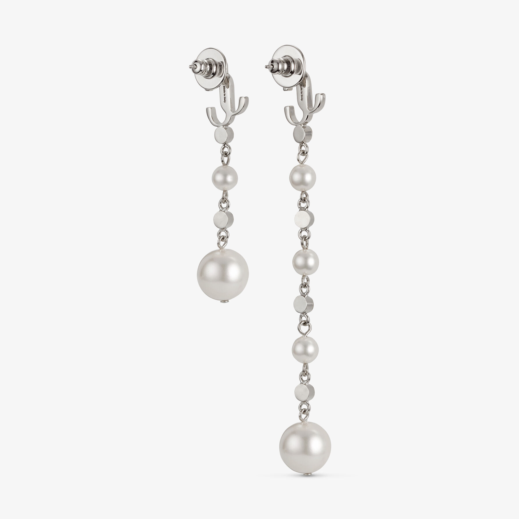 Pearl Drop Earring Silver-Finish Metal Pearl Drop Earrings with Crystals
