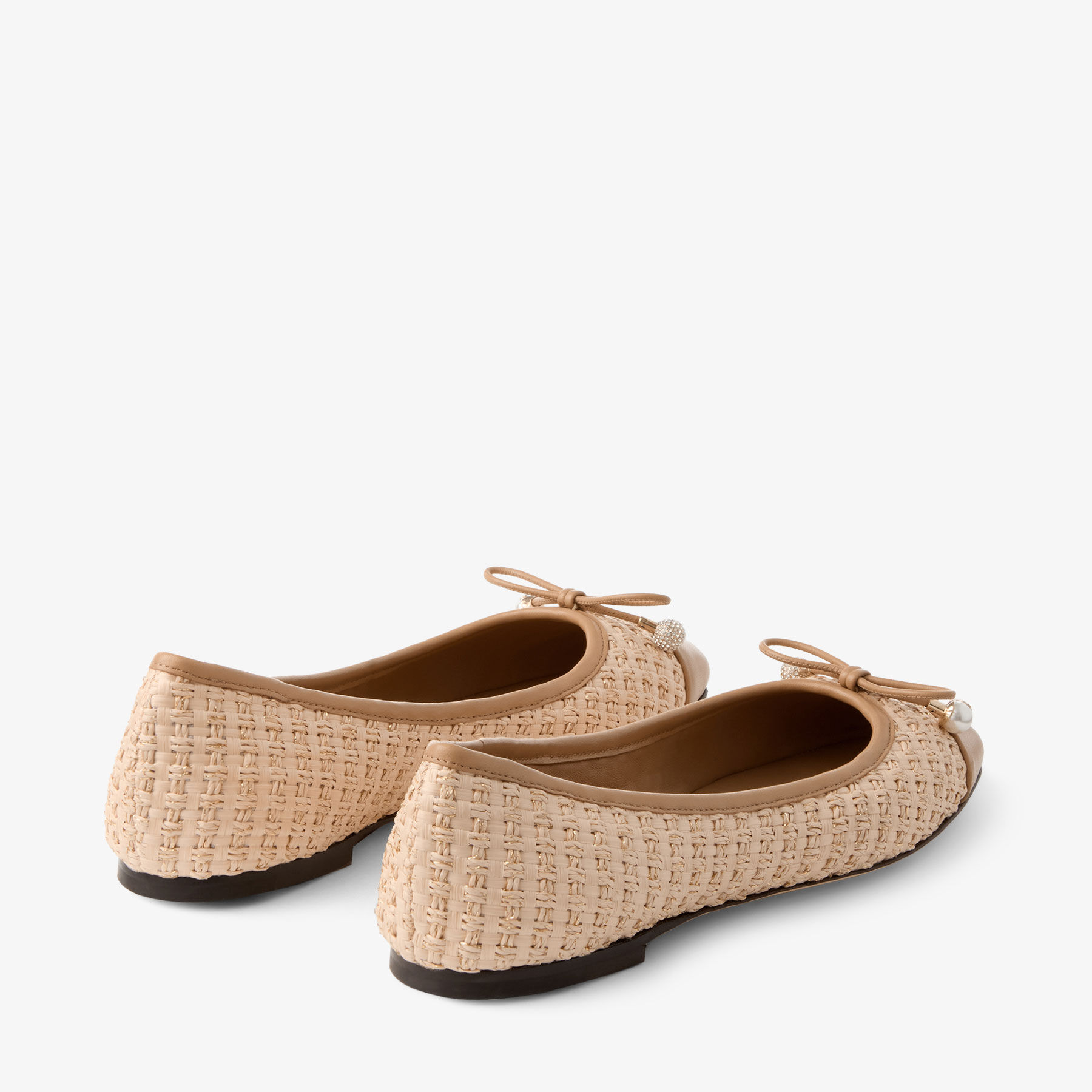 Elme Flat Natural/Cappuccino Raffia and Leather Flats