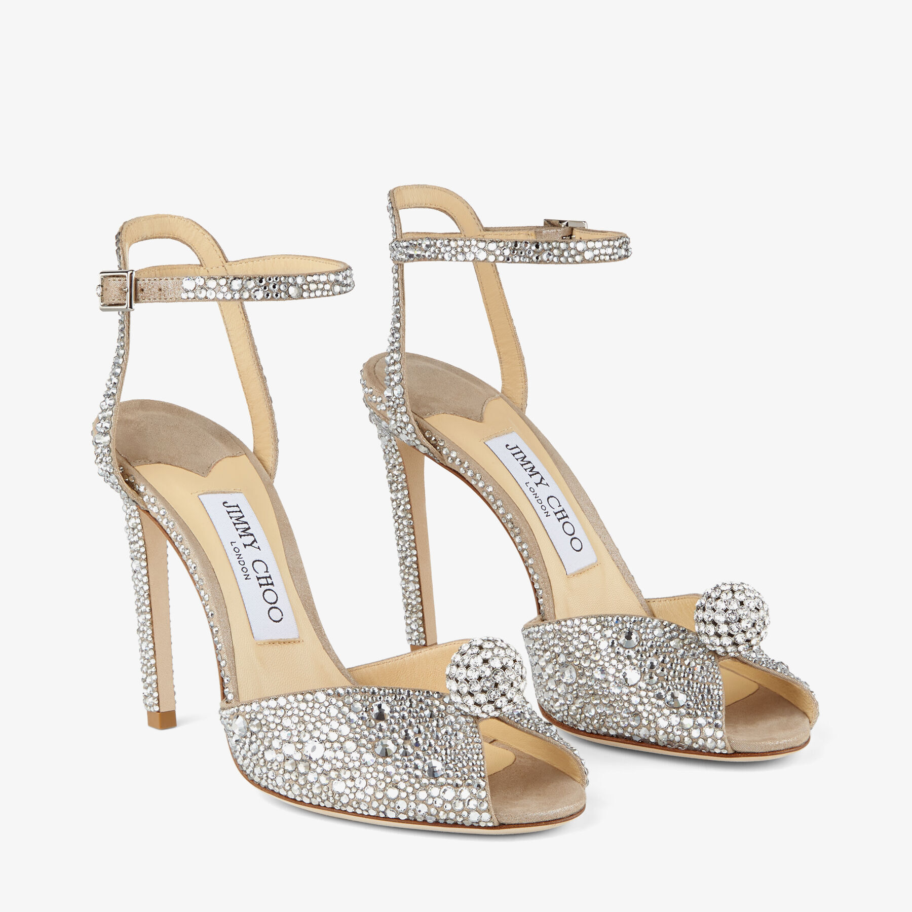 Sacora 100 Nude Suede Sandals with Hotfix Crystals and Sphere Detail