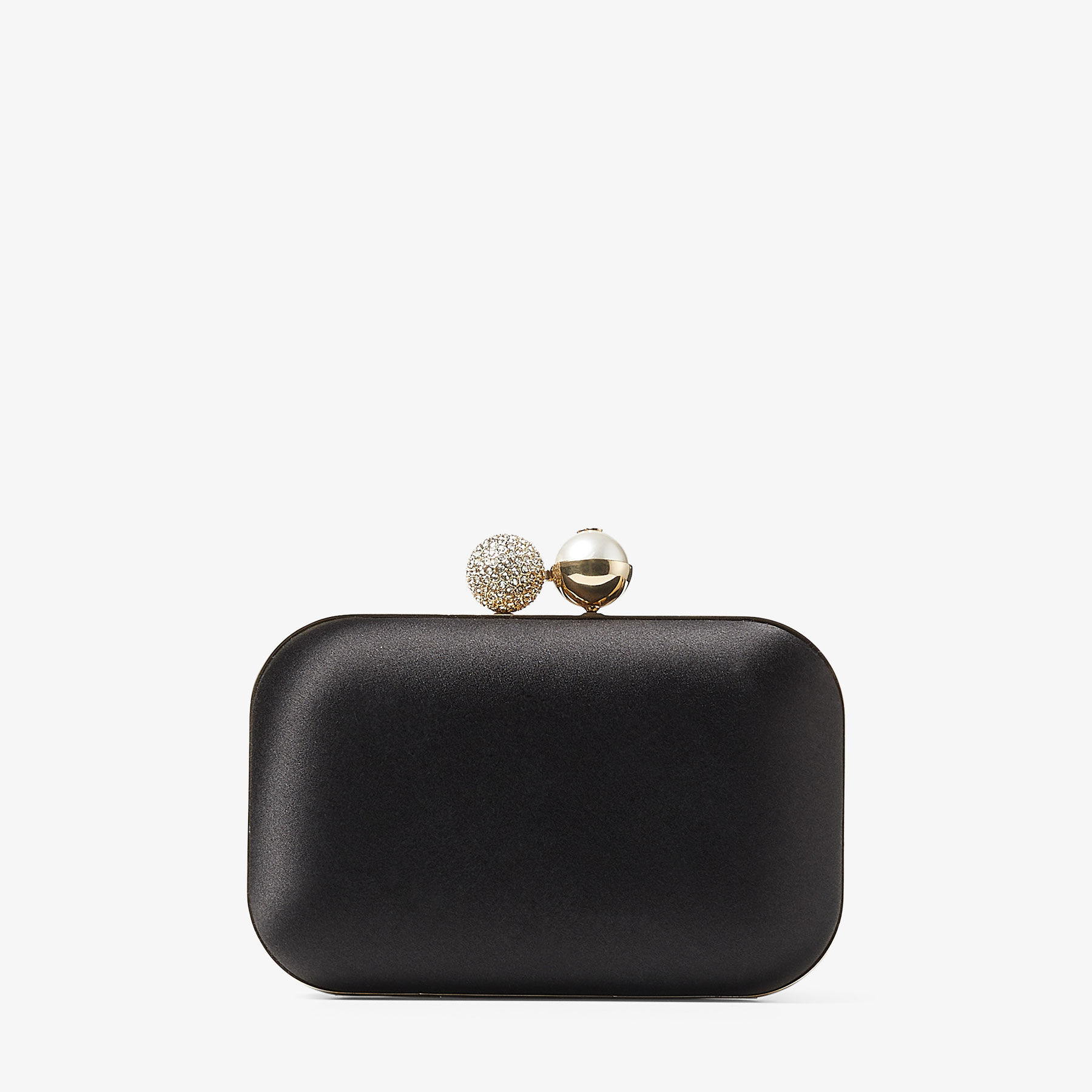 Cloud Black Satin Clutch Bag with Pearl and Crystal Clasp