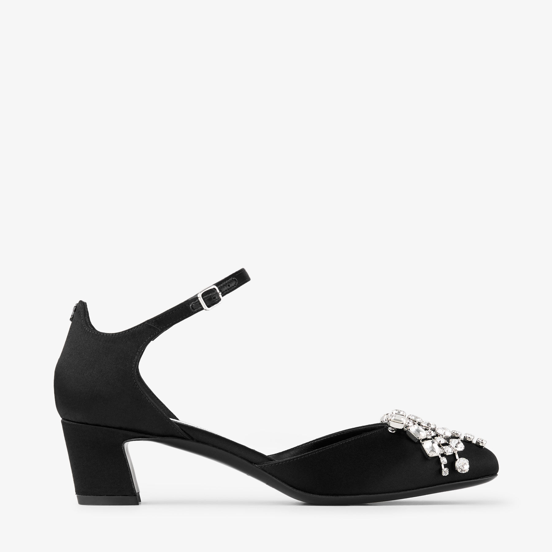 Verity Block Heel 45 Black Satin Pumps