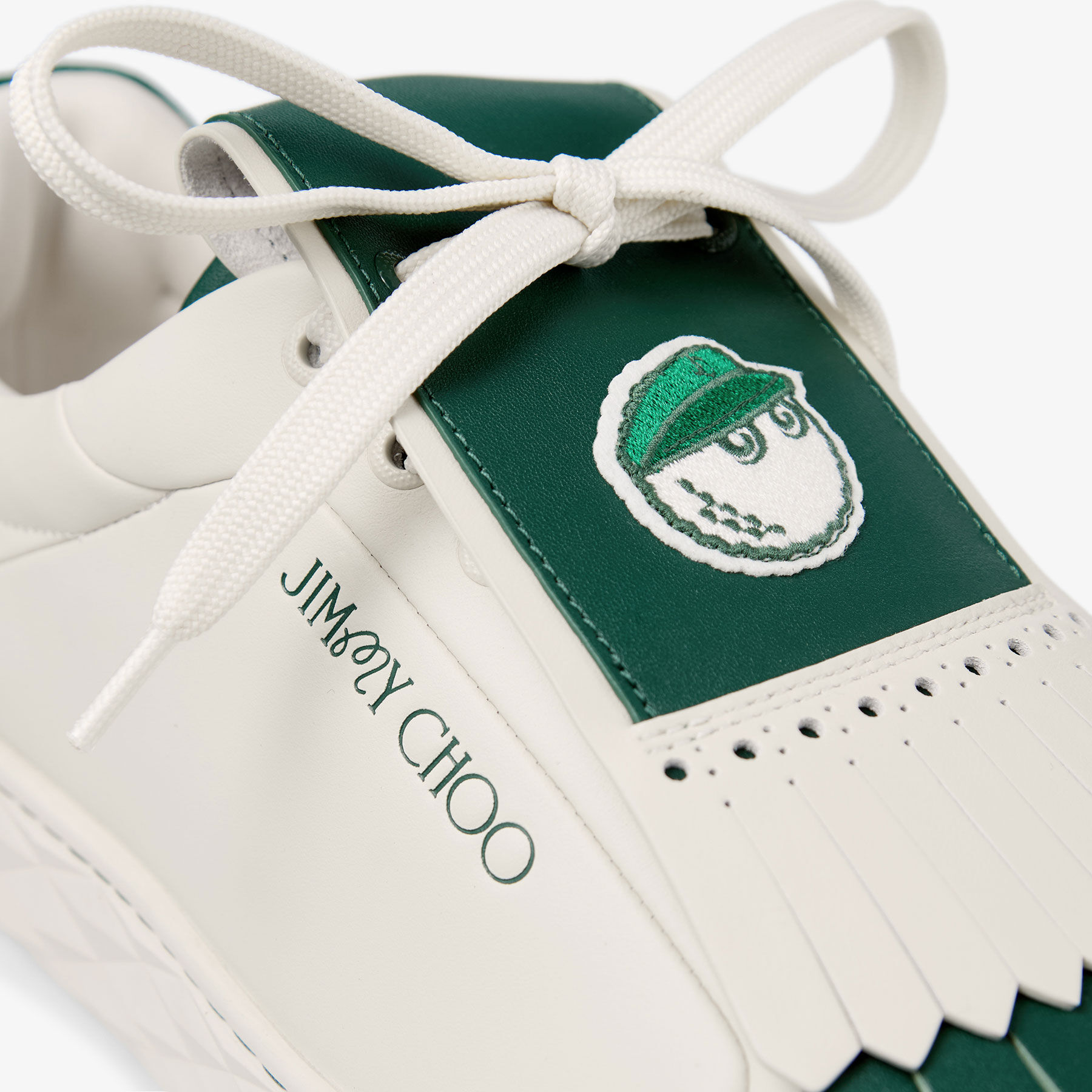 Jimmy Choo / Malbon 2.0 Diamond M Latte Leather and Malbon Green Trainers with Detachable Kiltie