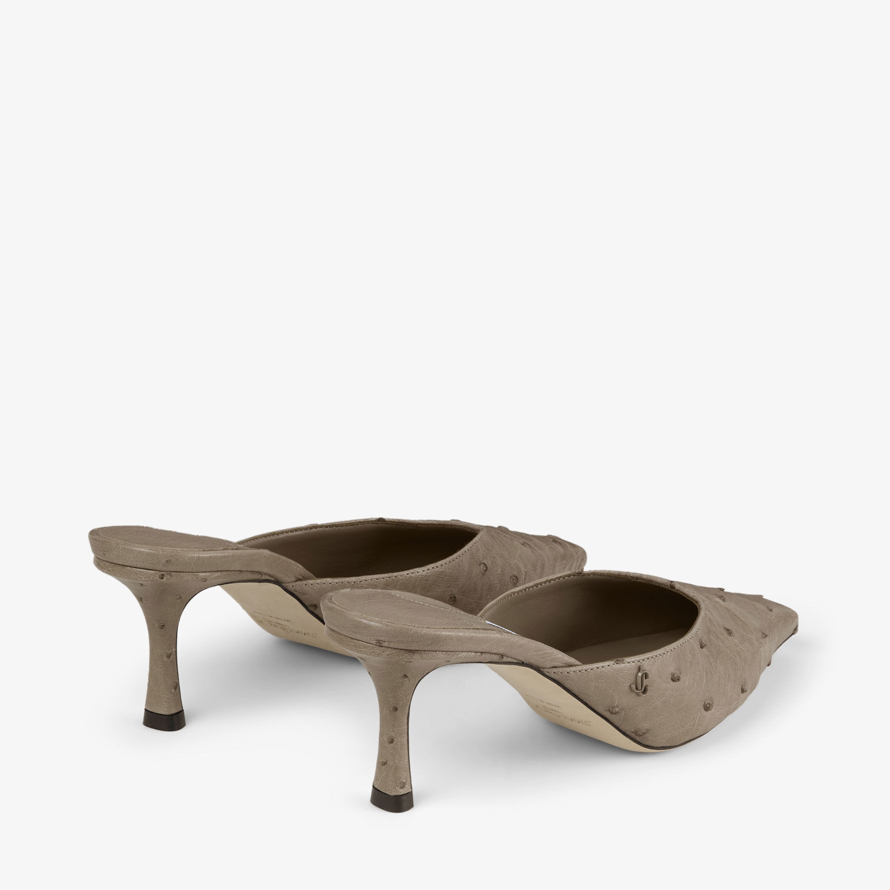 Vivi 65 Taupe Ostrich Leather Mules