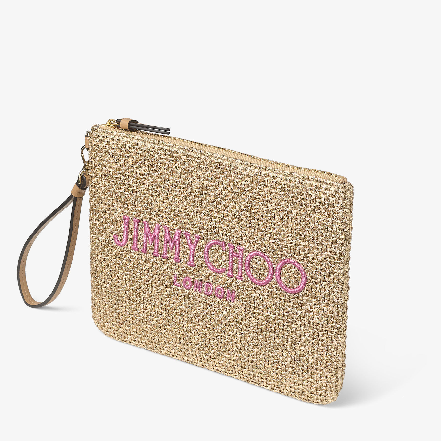 Zip Top Pouch Gold Metallic Raffia Pouch