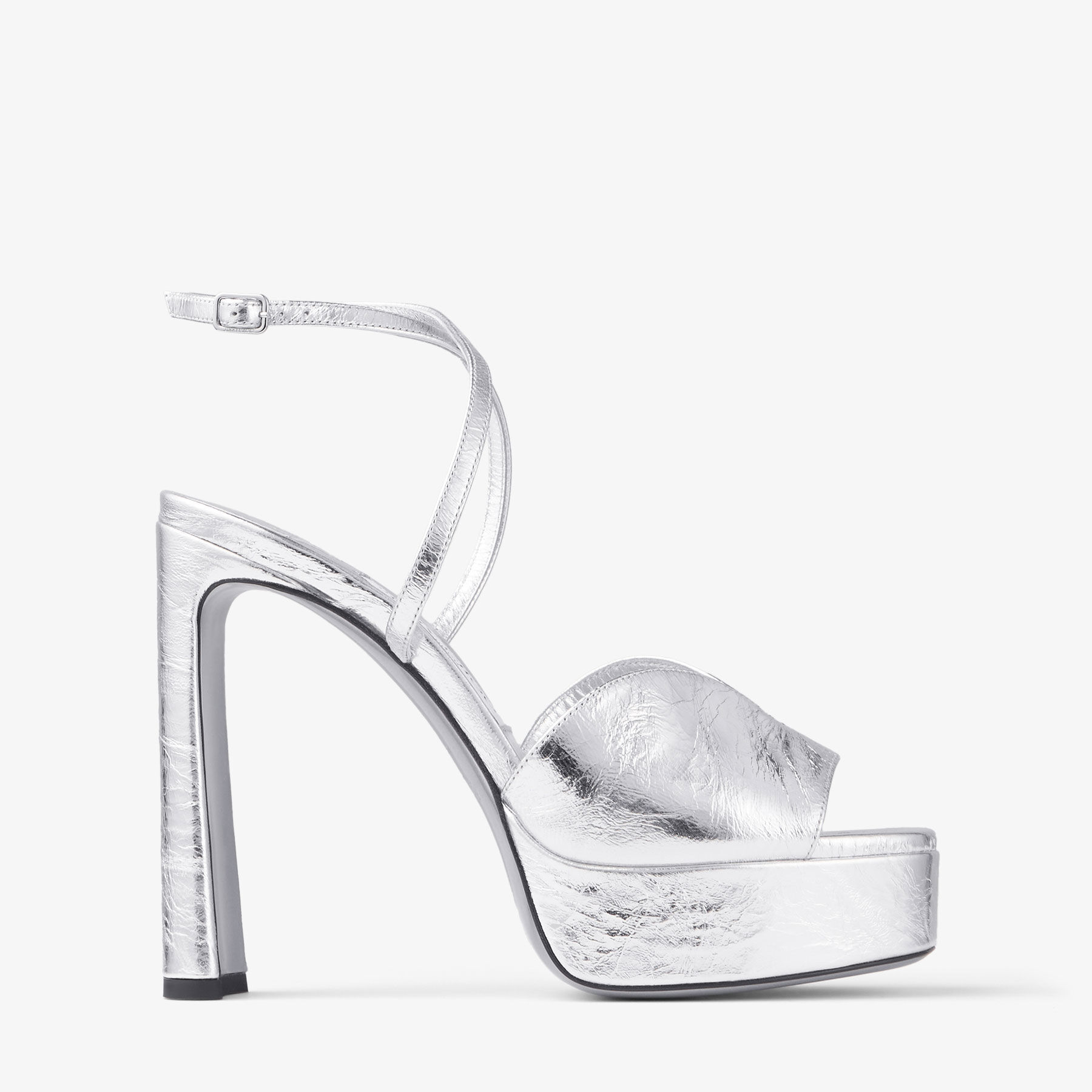 Karli Platform 125 Silver Metallic Leather Platform Sandals