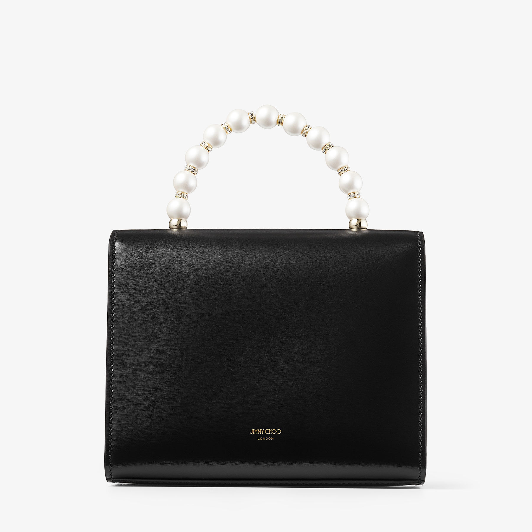 Avenue  Top Handle S Black Box Leather Top Handle Bag with Pearls