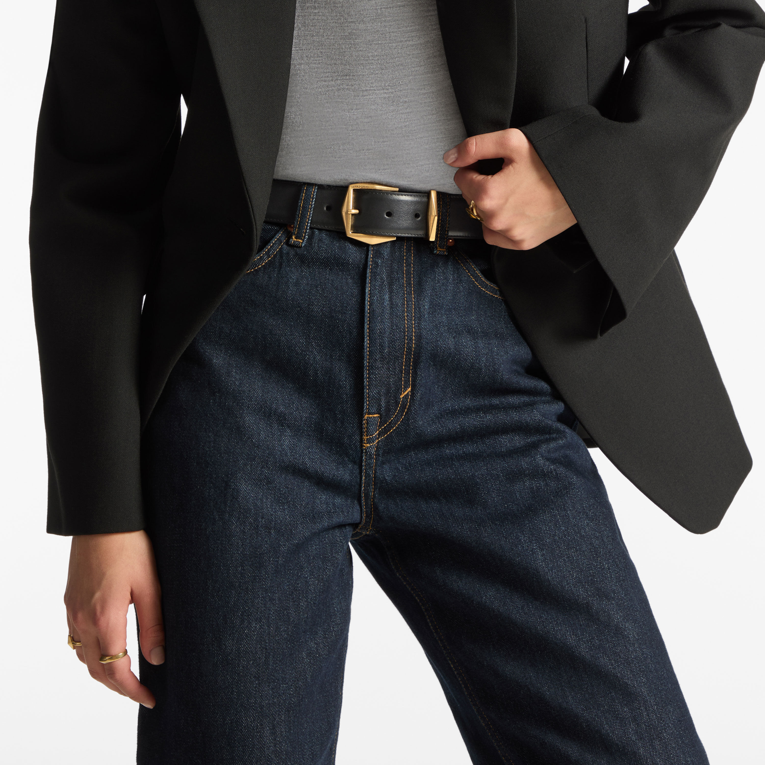 Diamond Buckle Belt Black Leather Diamond Belt