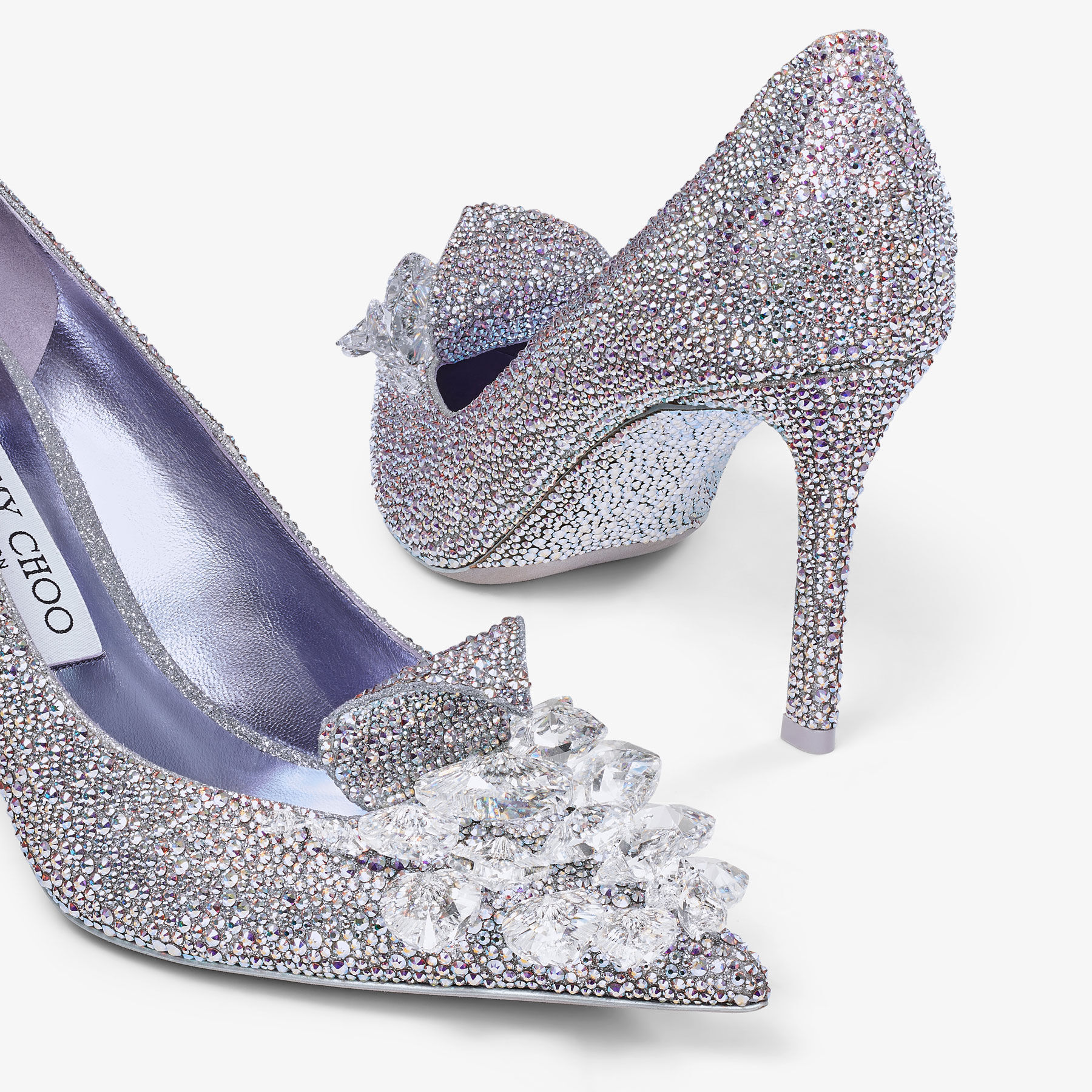 Crystal Slipper 85 Iridescent Crystal Pointed-Toe Pumps with Hearts