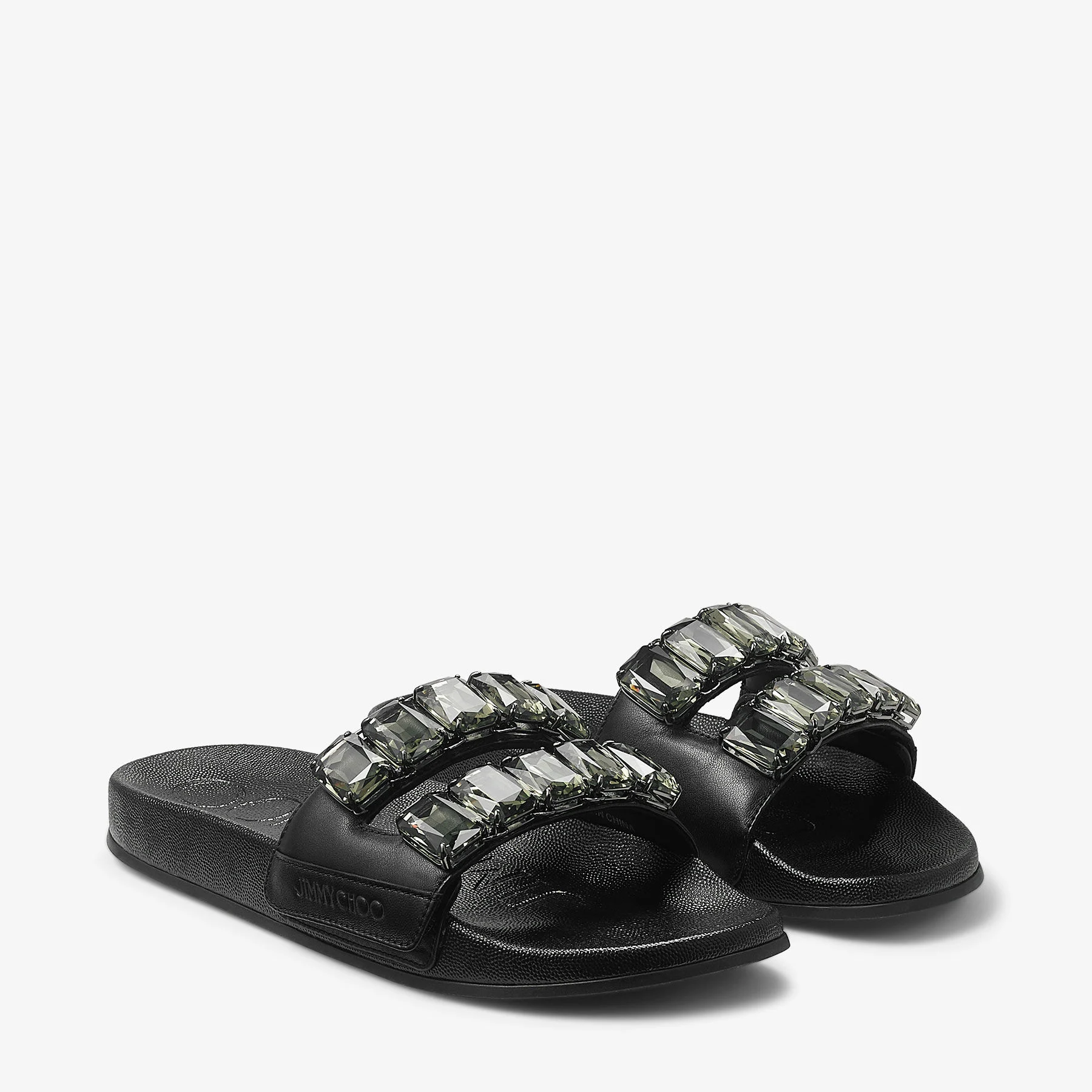 Fitz Crystal Black Nappa Leather Crystal Slides