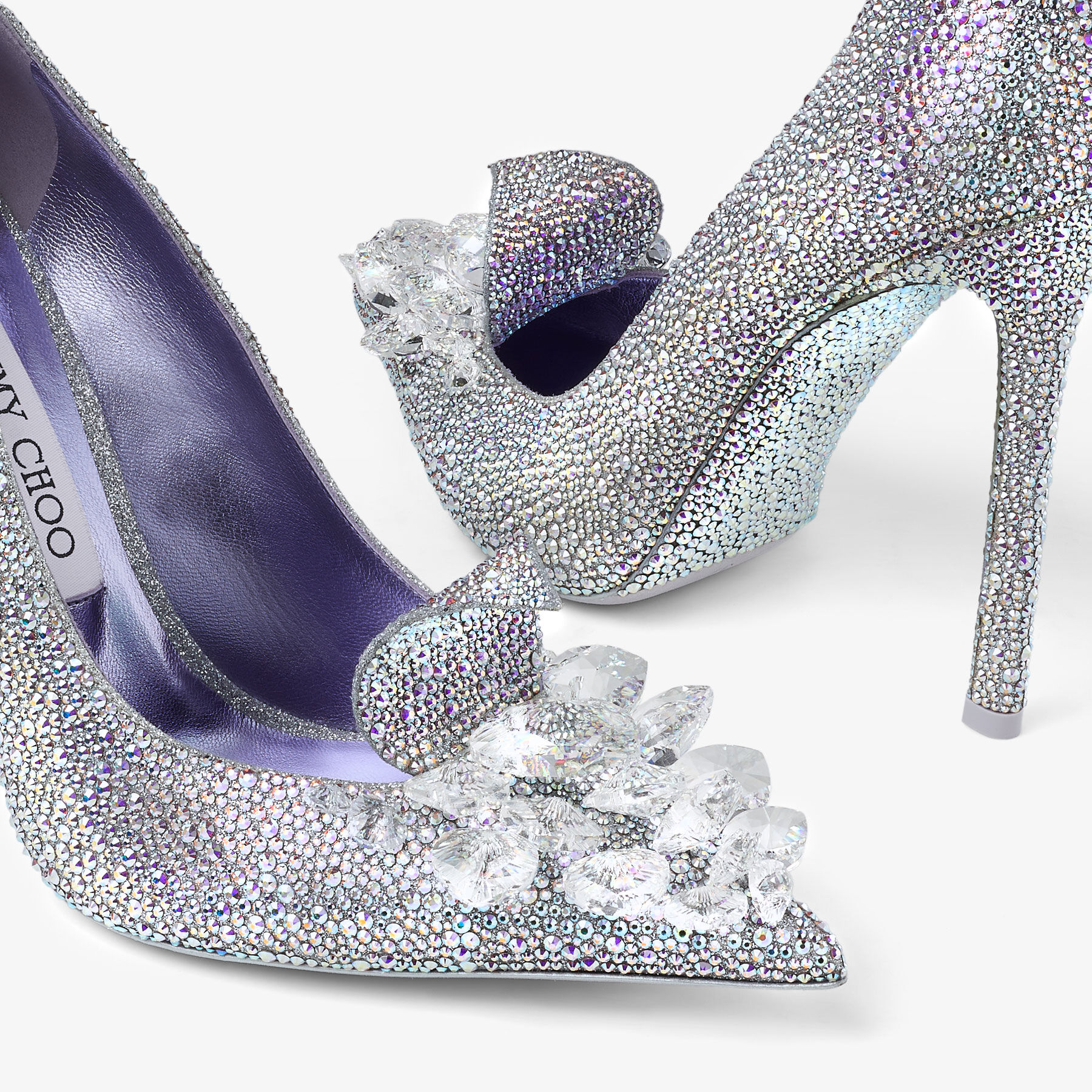 Crystal Slipper 110 Iridescent Crystal Pointed-Toe Pumps with Hearts