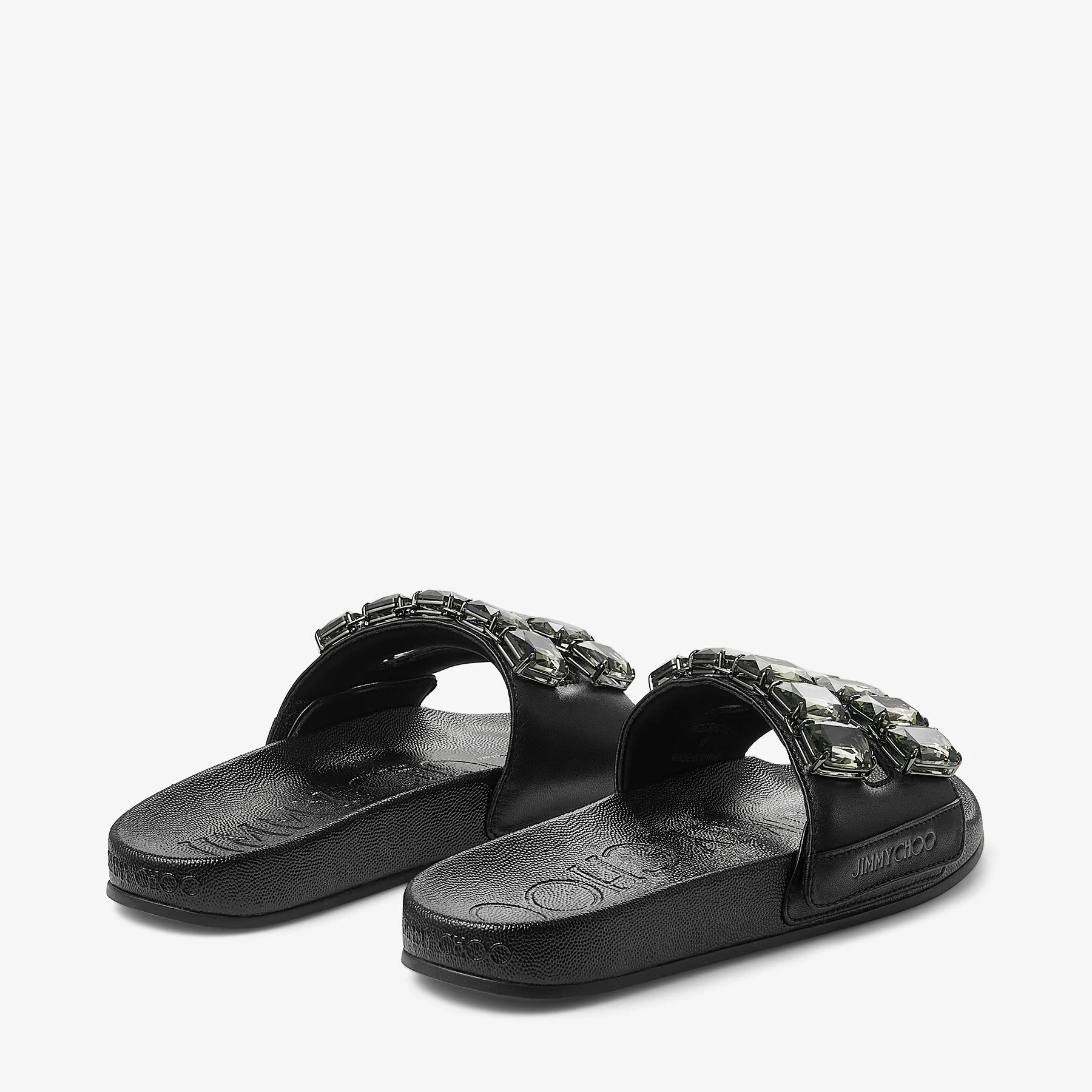 Fitz Crystal Black Nappa Leather Crystal Slides