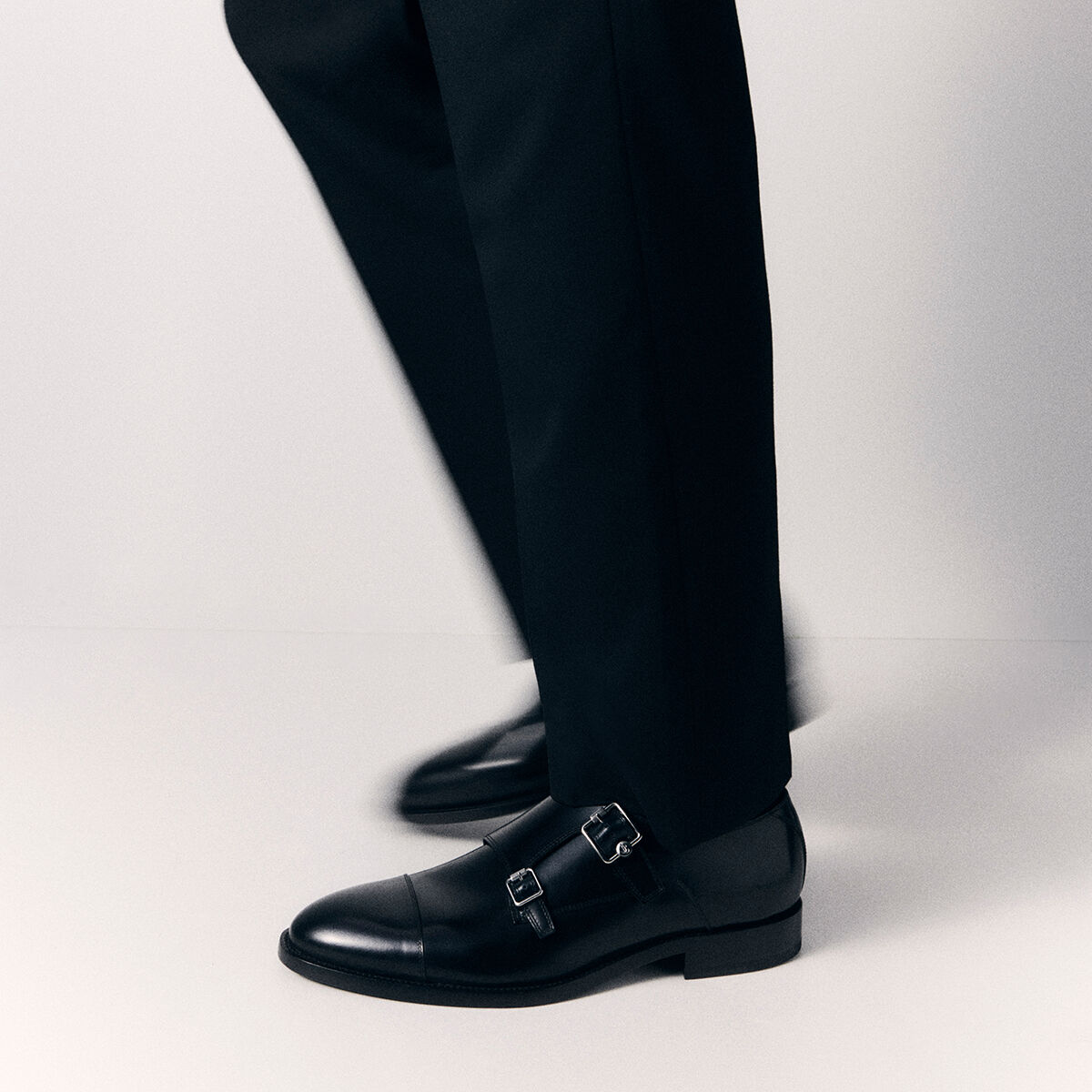 Finnion Monkstrap Black Brush Off Leather Monk Strap Shoes