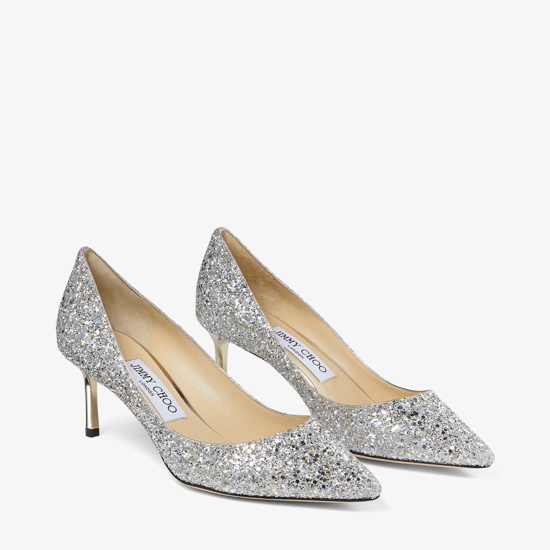 Romy 60 Champagne Coarse Glitter Fabric Pointed Pumps