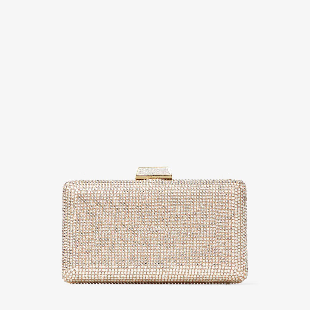 Clemmie Honey Gold Suede Clutch Bag with Crystals