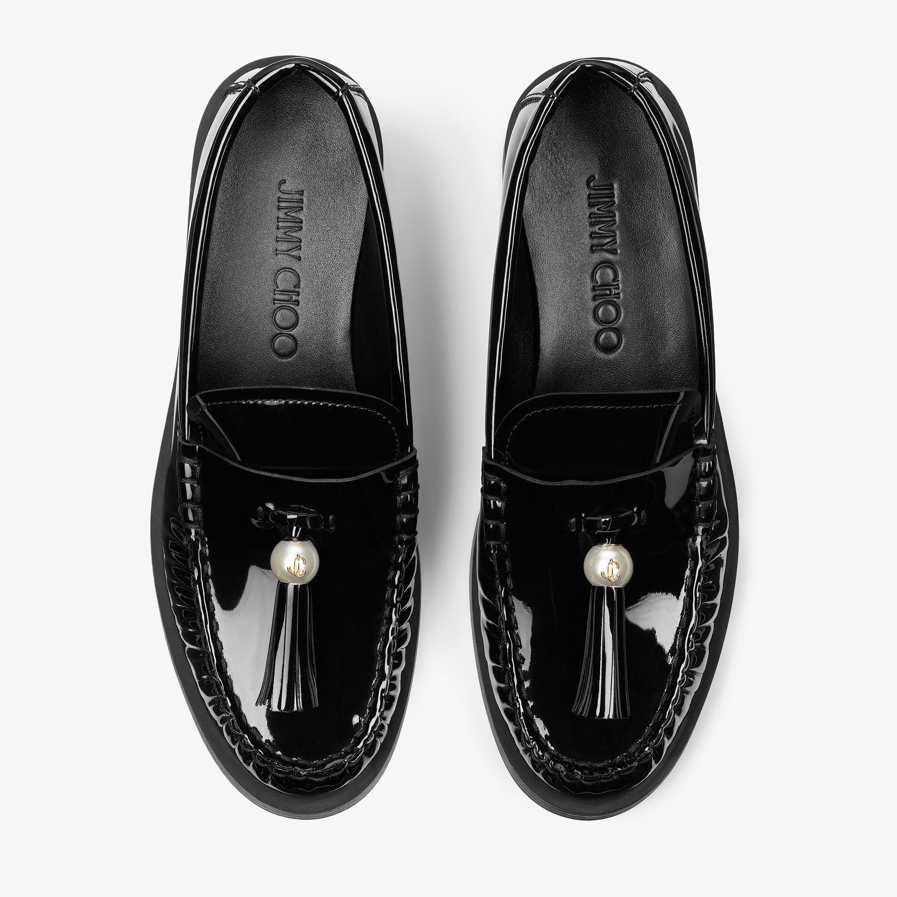 Addie Loafer Black Patent Leather Flat Loafers with Pearl Tassel