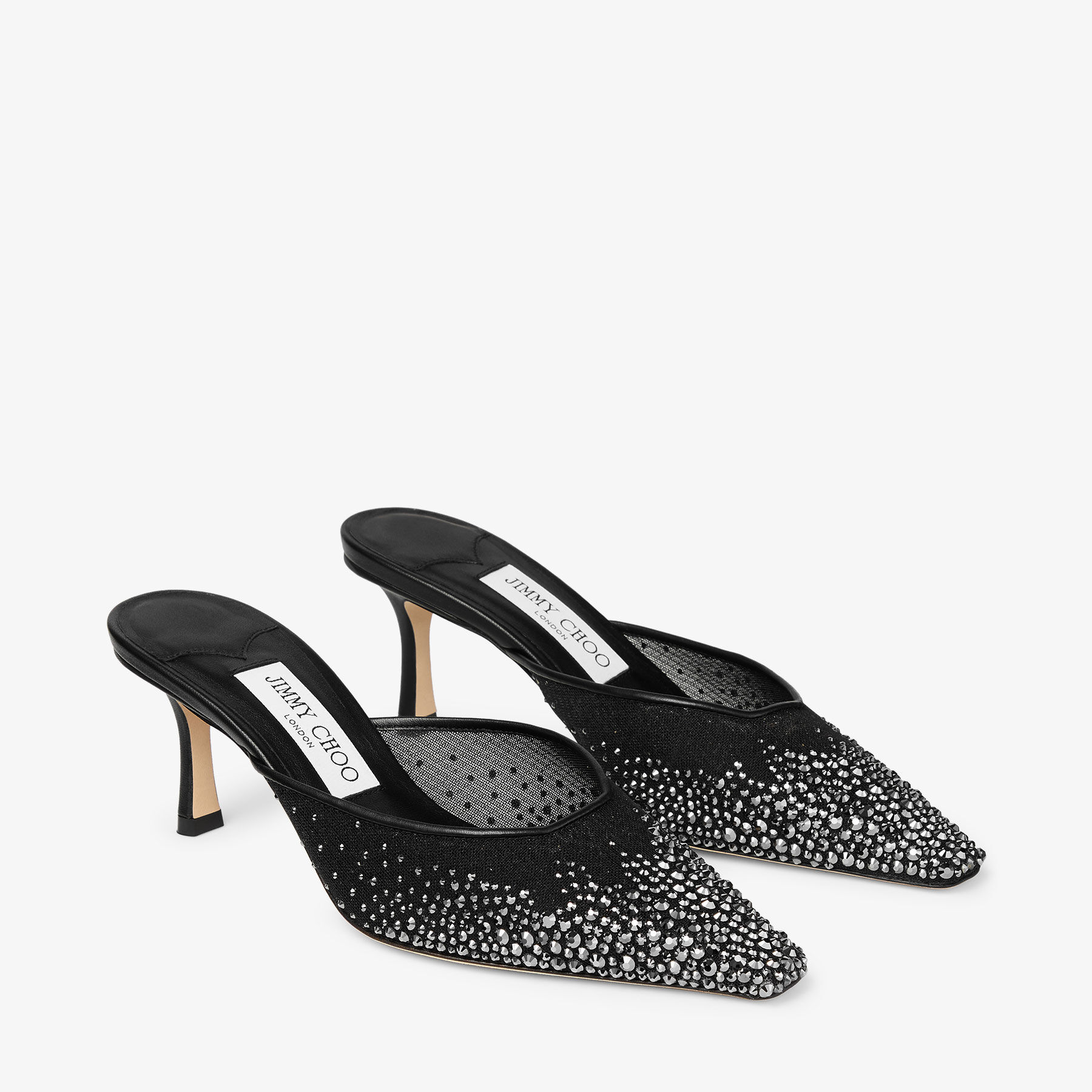 Vivi 65 Black Crystal Mesh Mules