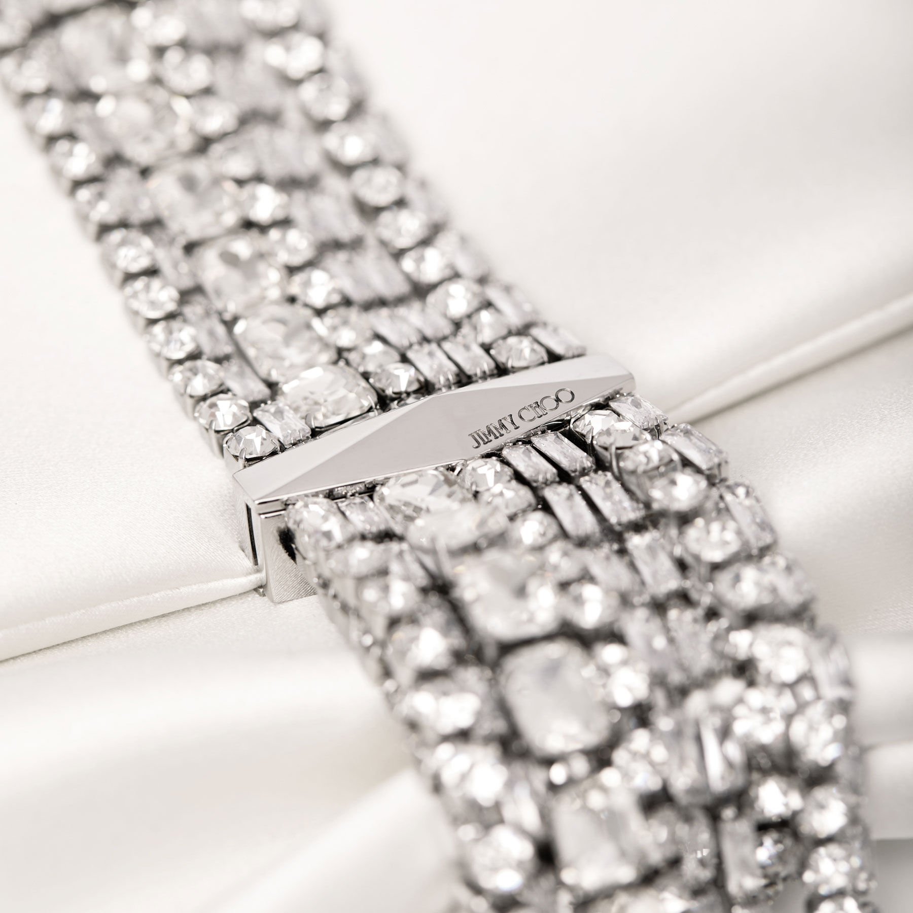 Zandra Ivory Satin Crystal Clutch Bag