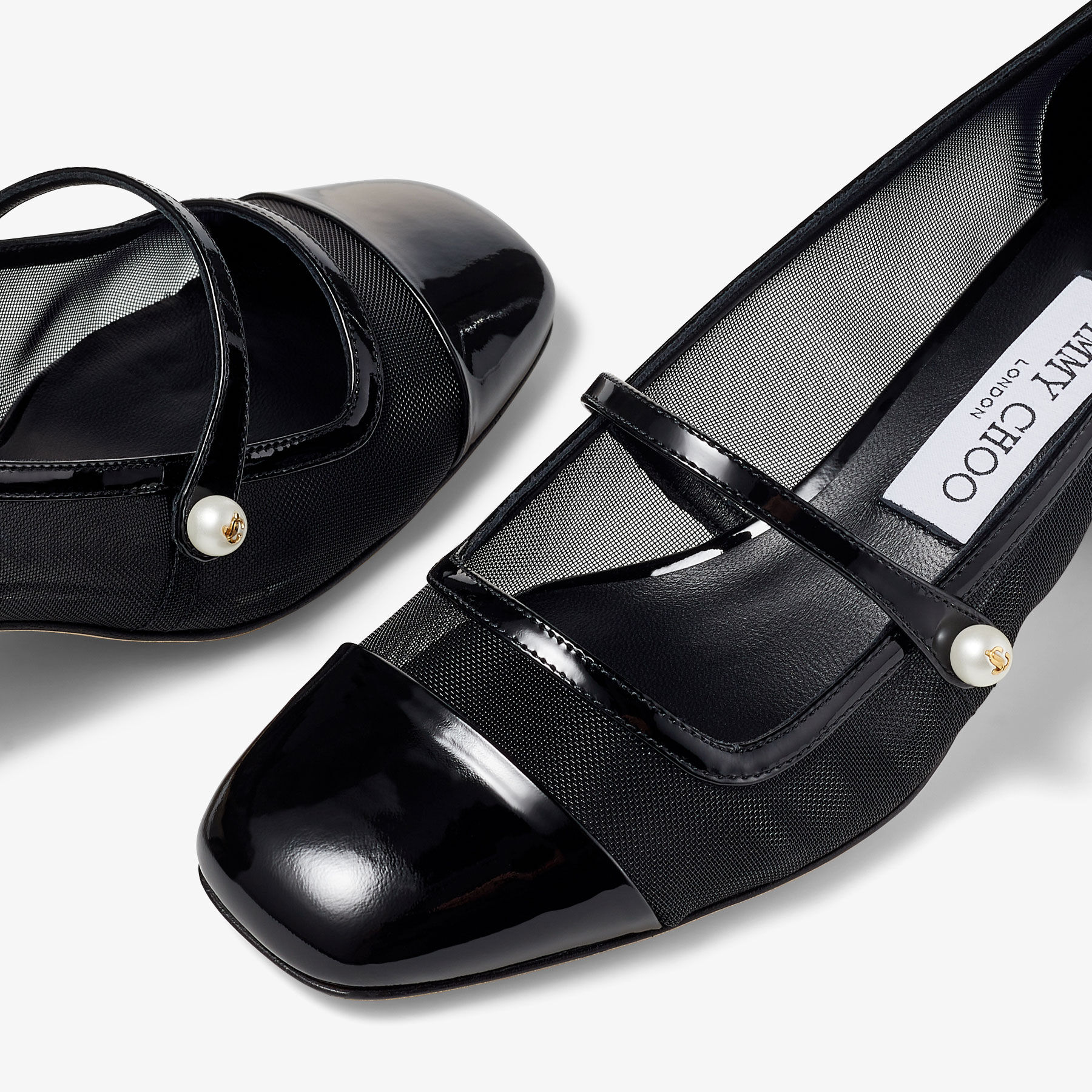 Elisa 45 Black Patent and Mesh Pumps