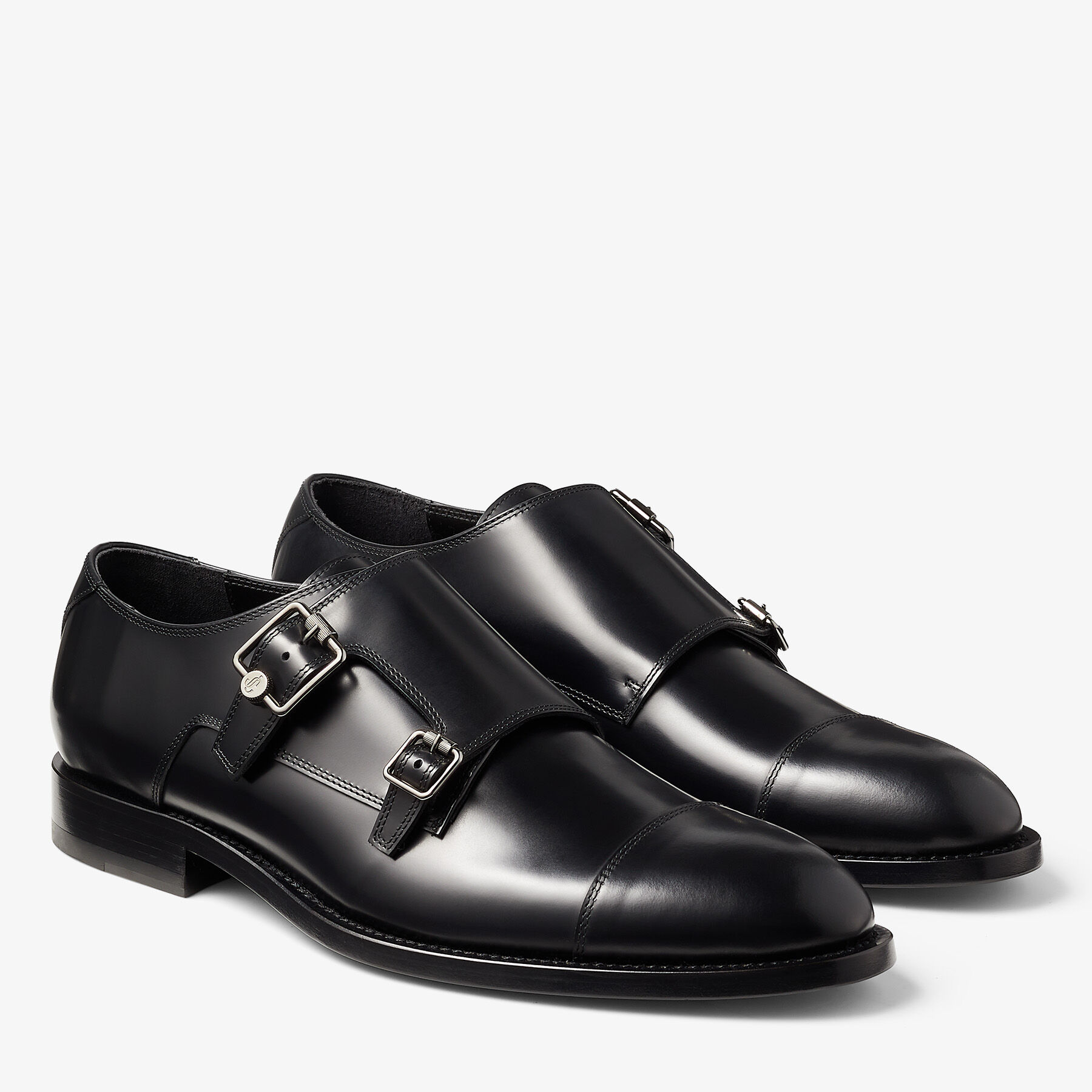 Finnion Monkstrap Black Brush Off Leather Monk Strap Shoes