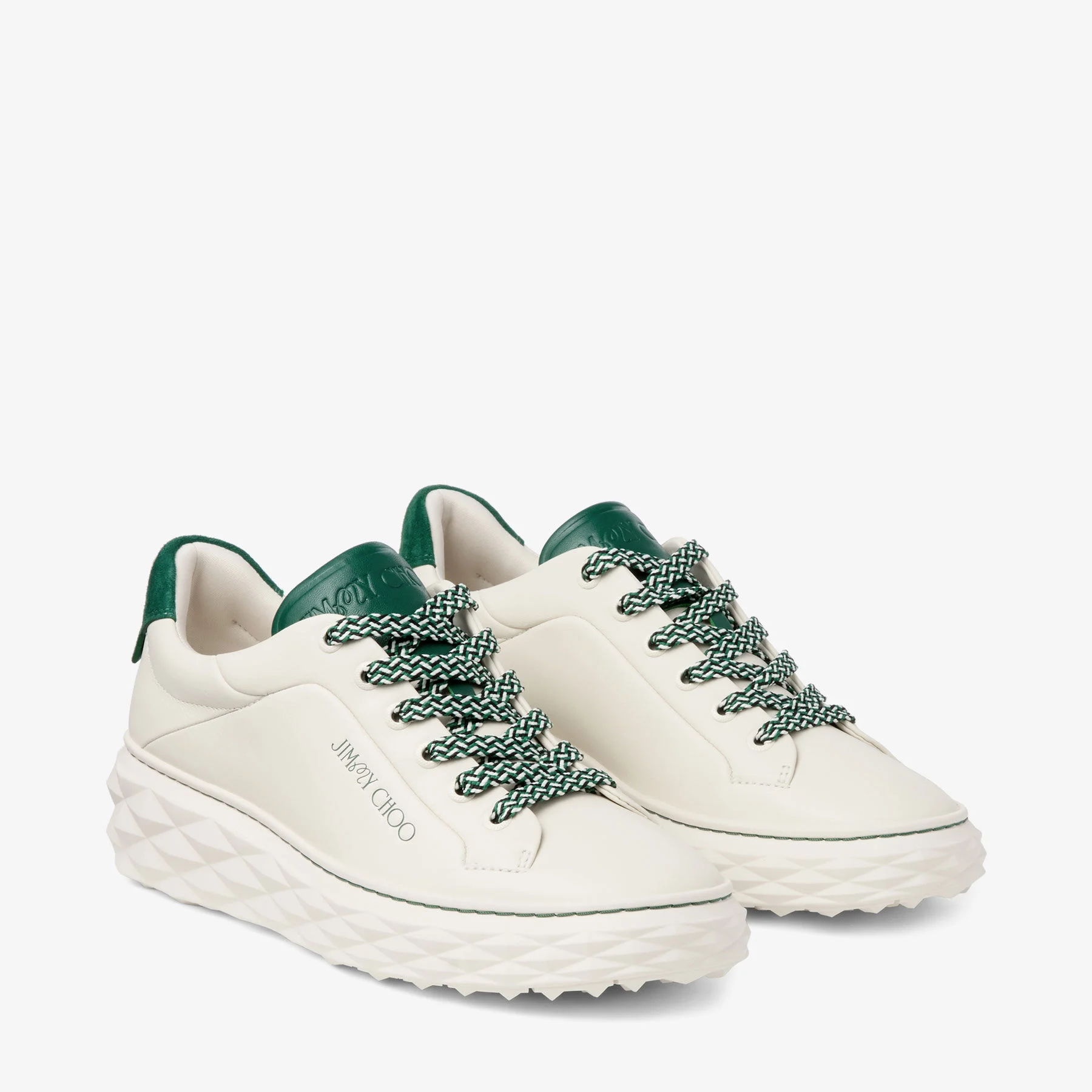 Jimmy Choo / Malbon 2.0 Diamond F  Latte Leather and Malbon Green Trainers with Detachable Kiltie