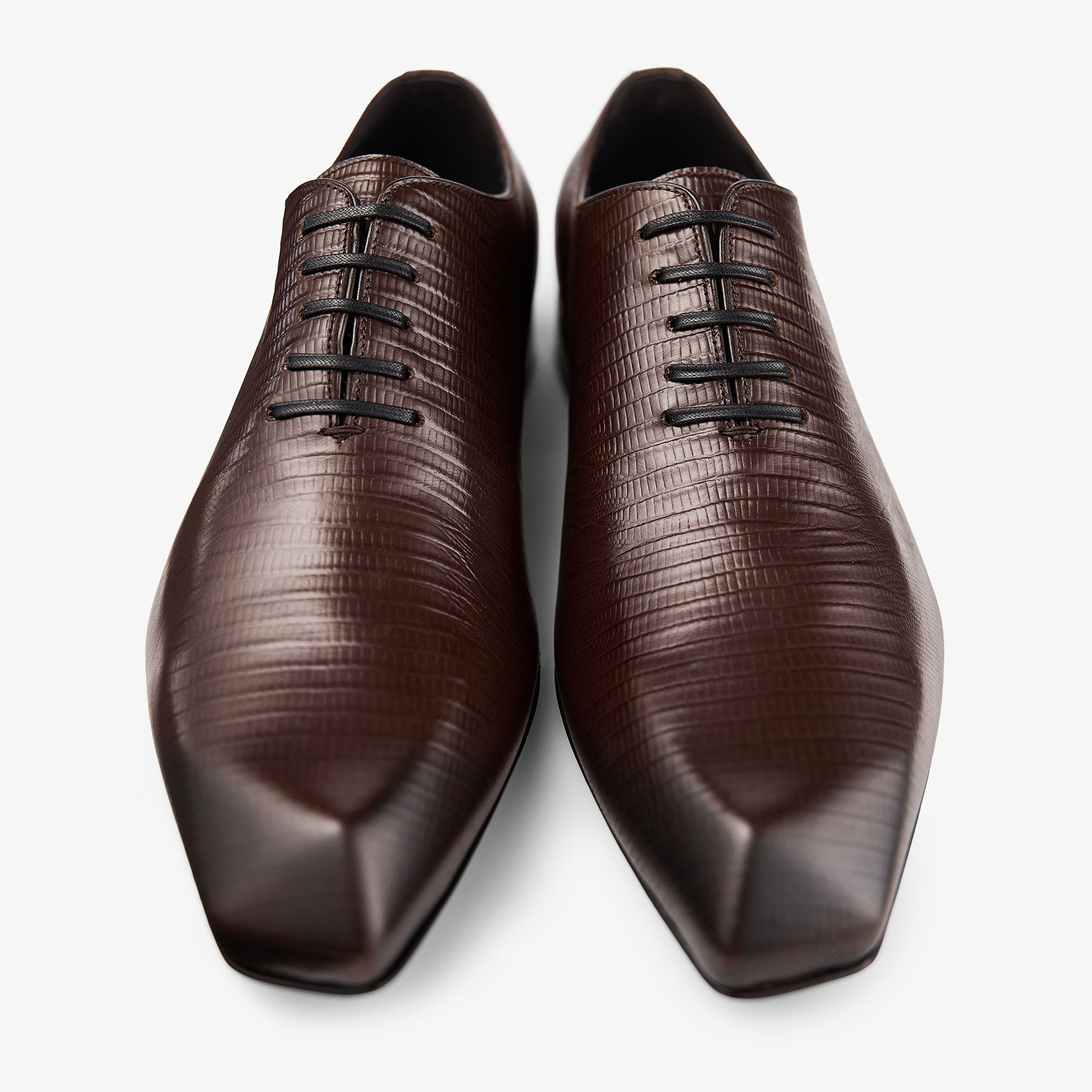 Prism Lace Up Coffee Lizard Printed Leather Lace-Up Shoes