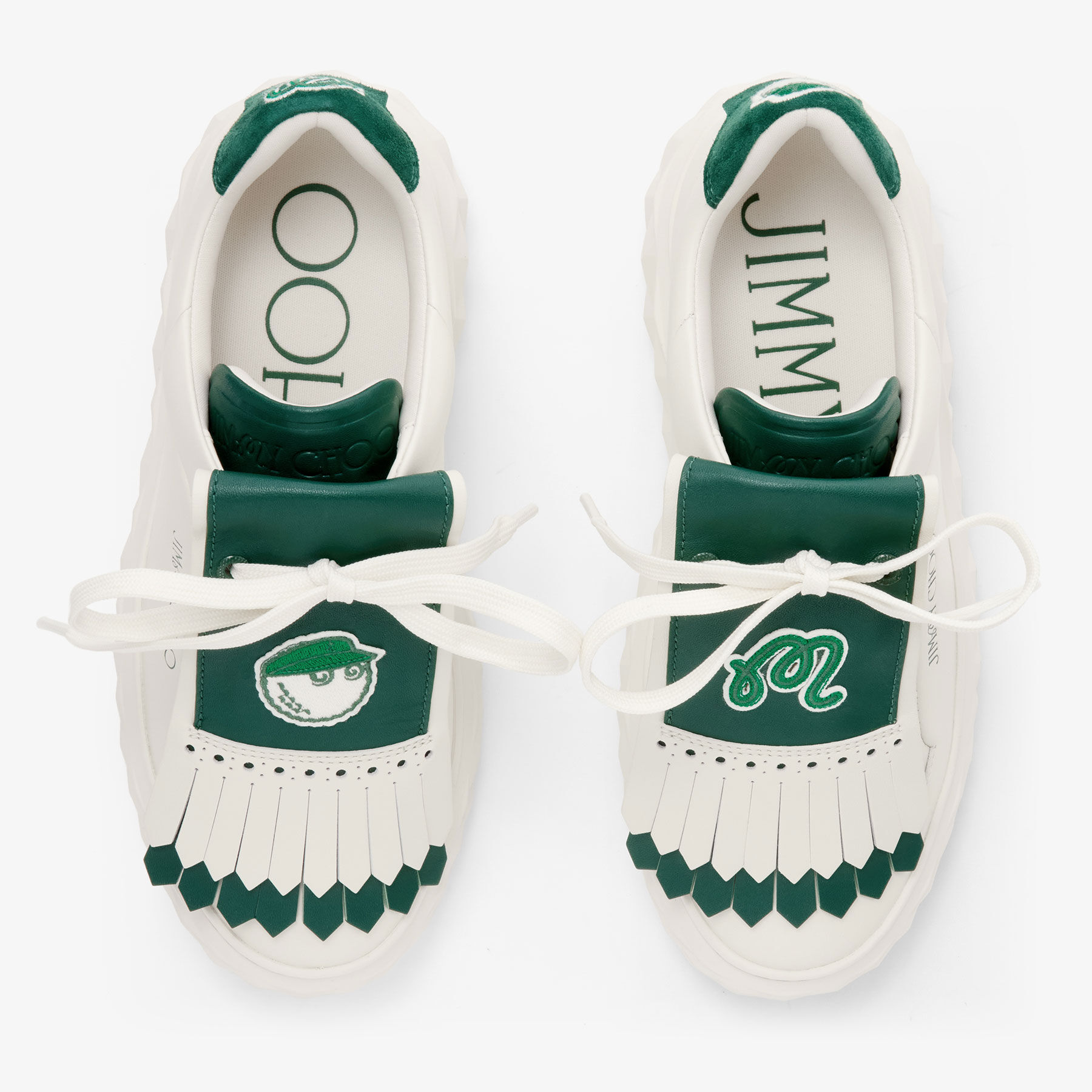 Jimmy Choo / Malbon 2.0 Diamond F  Latte Leather and Malbon Green Trainers with Detachable Kiltie
