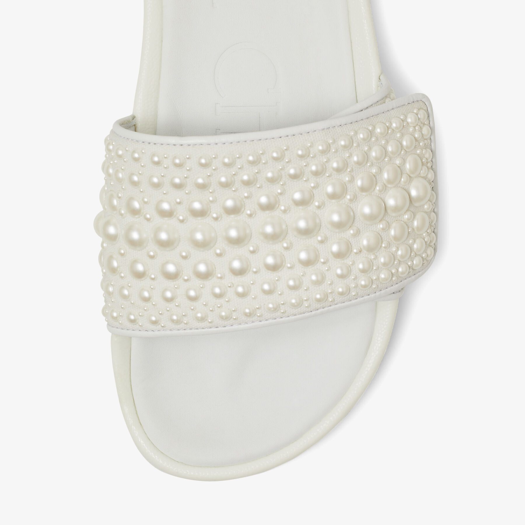 Fitz F White Canvas and Leather Slides with Pearls