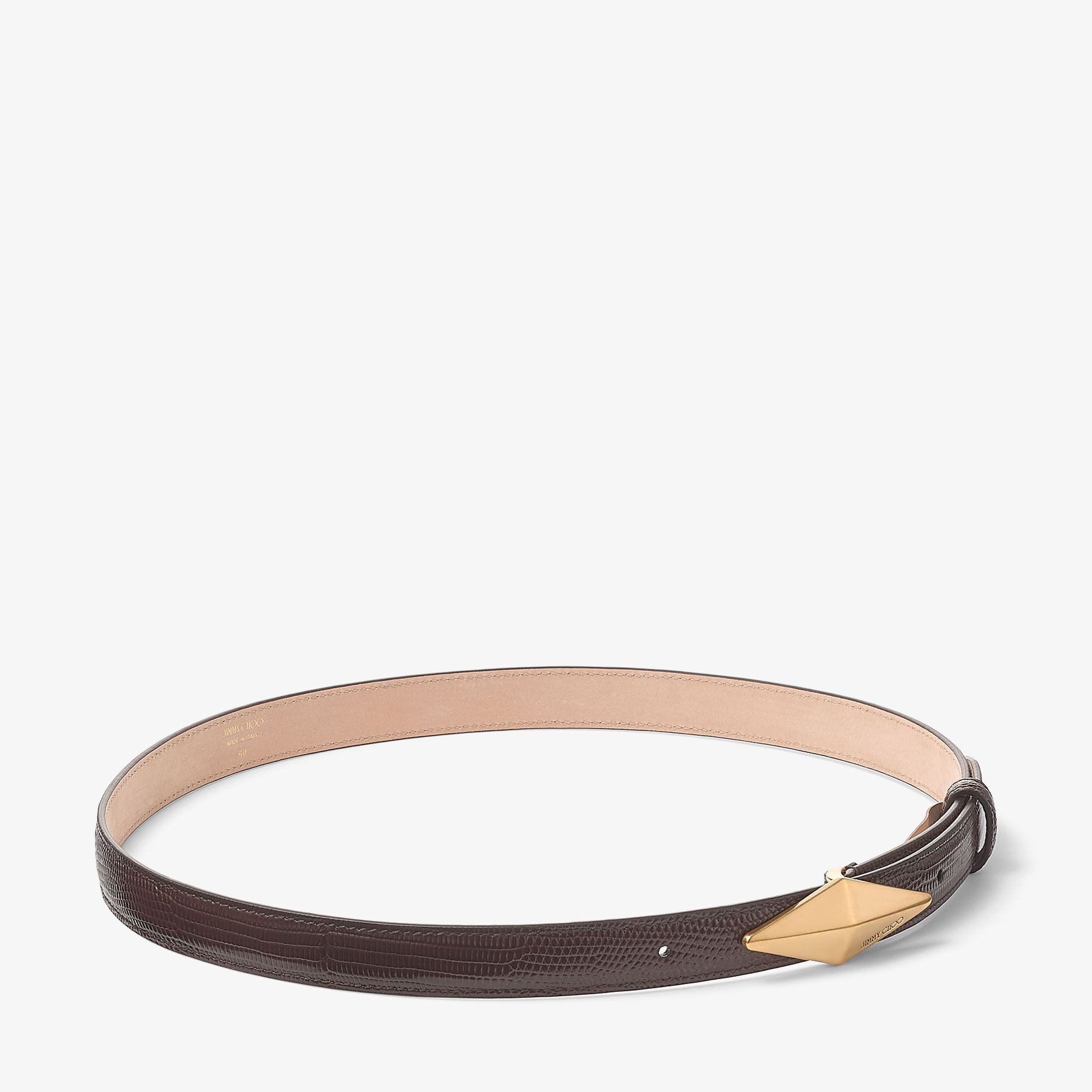 Diamond Clasp Belt Coffee Lizard Printed Leather Belt