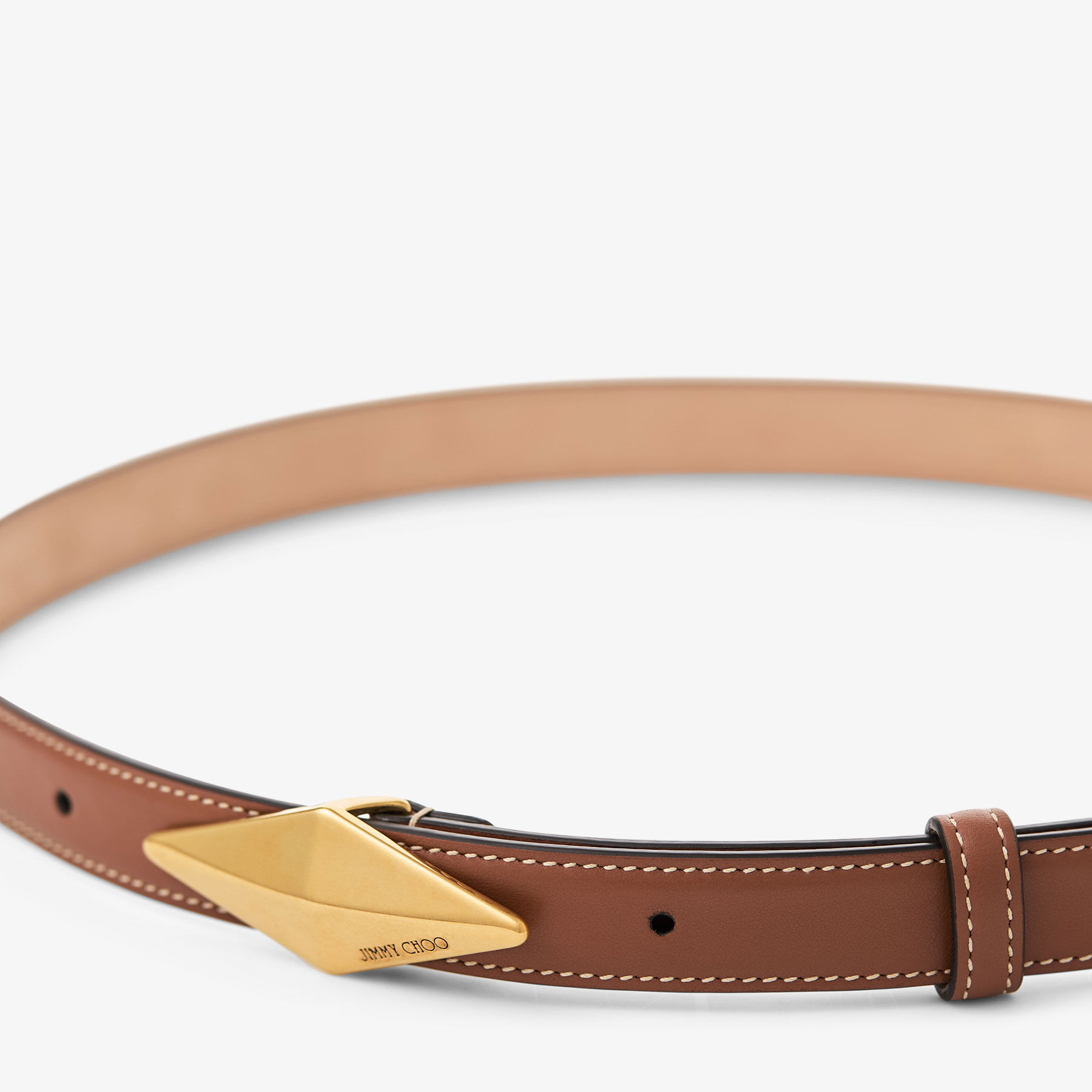 Diamond Clasp Belt Tan Calf Leather Stitched Belt