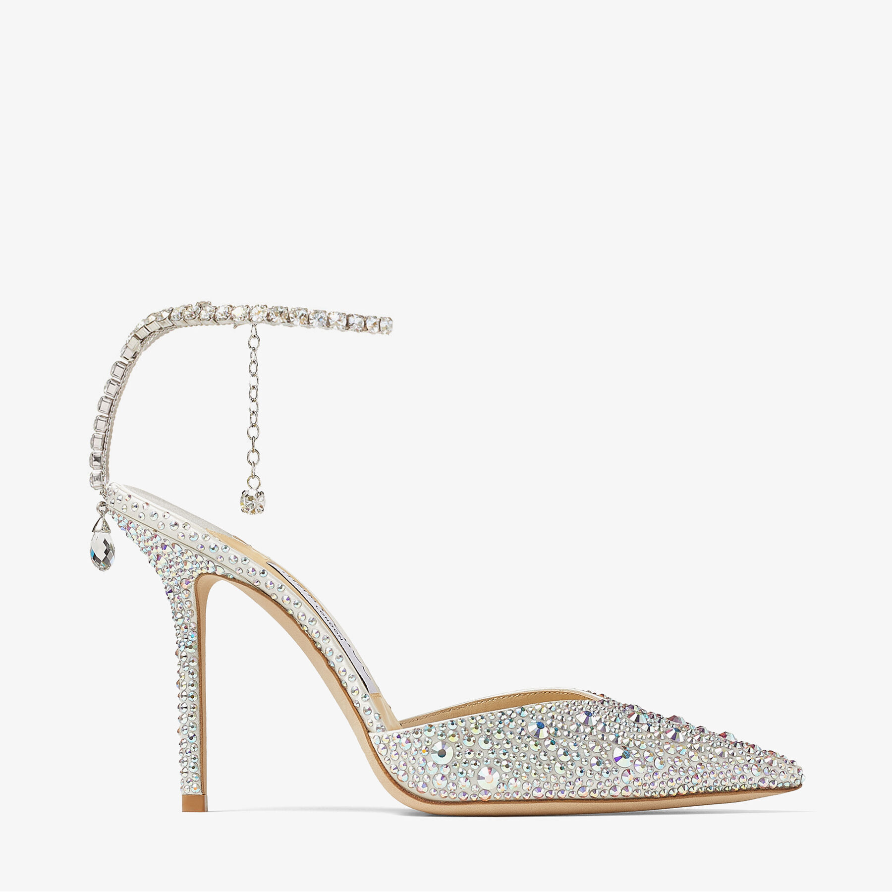 Saeda 100 Ivory Satin Pumps with Crystal Embellishment