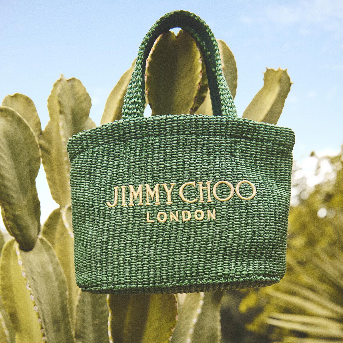 Beach Tote East-West Green Raffia Embroidered Tote Bag