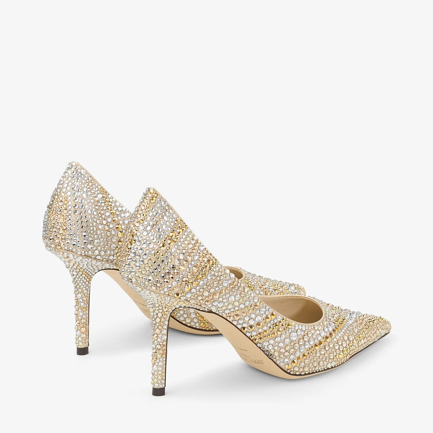 Love 85 Gold Satin Crystal Pumps