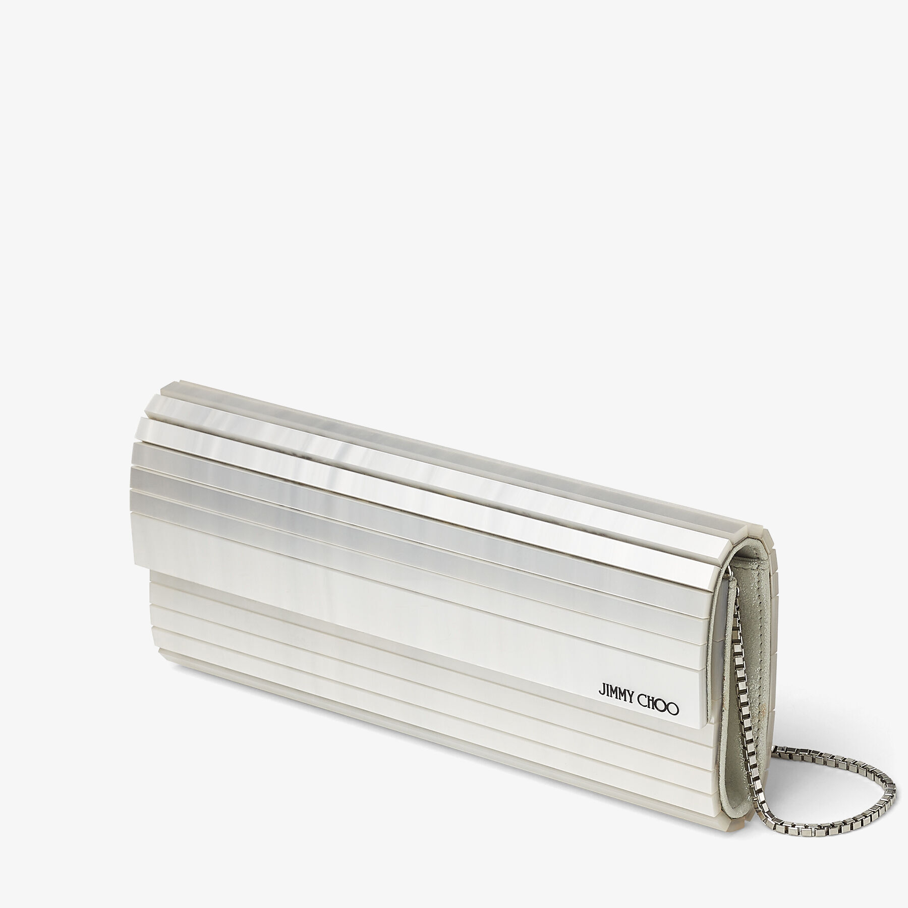 Sweetie Ivory Mother of Pearl Clutch Bag with Silver Chain Strap