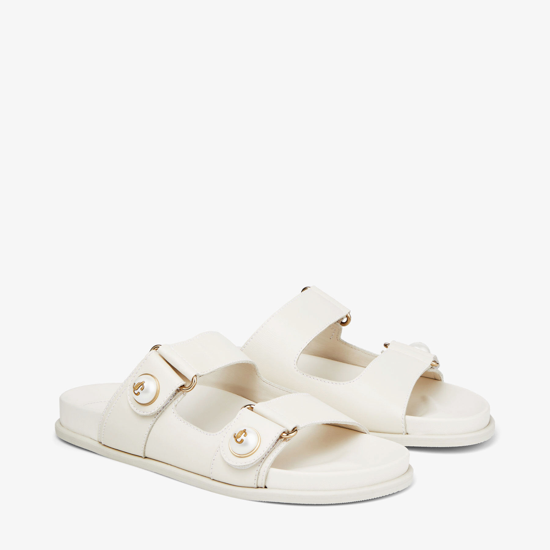 Fayence Sandal Latte Leather Flat Sandals with Pearl Embellishment